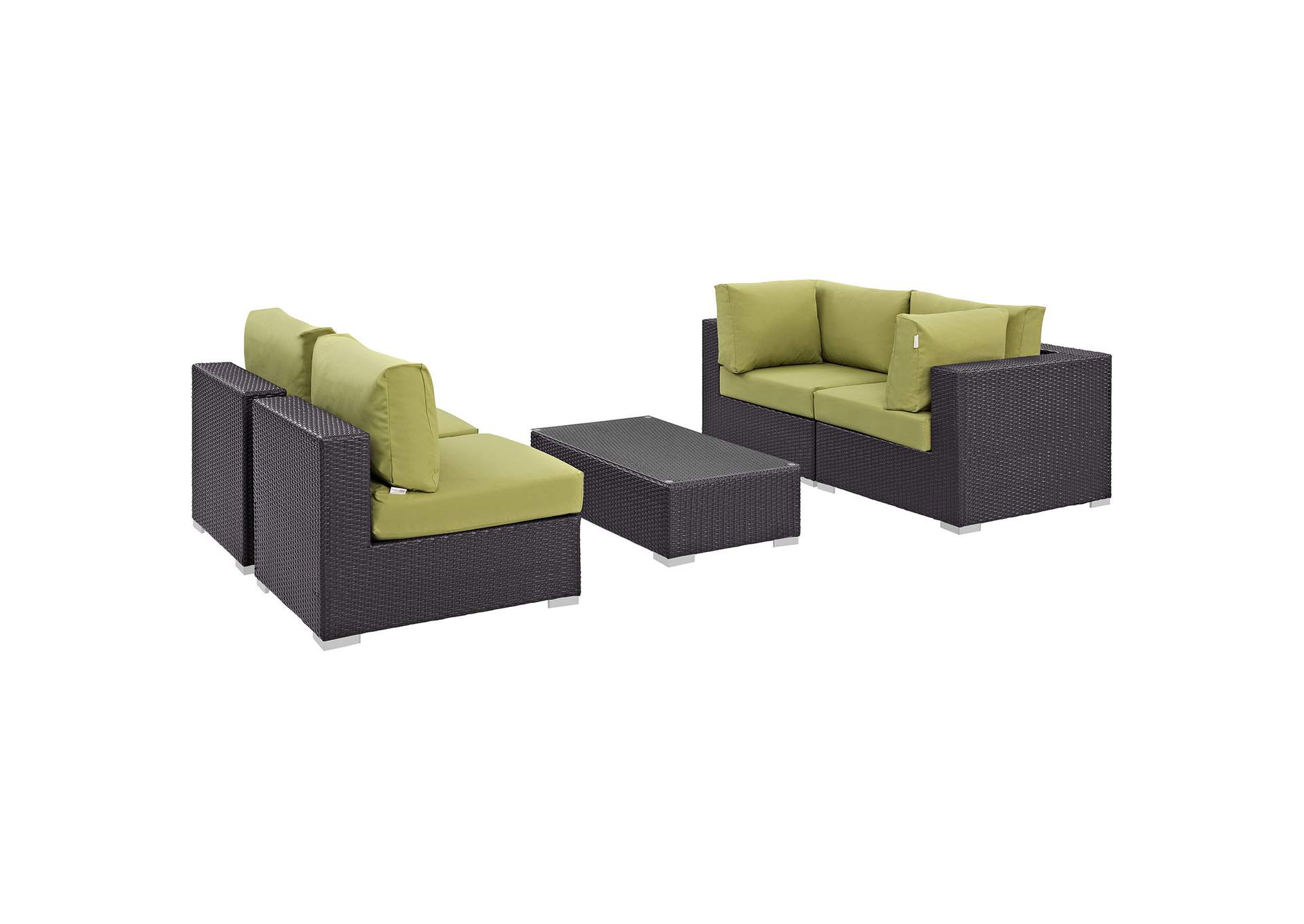 Convene Espresso Peridot 5 Piece Outdoor Patio Sectional Set,Modway