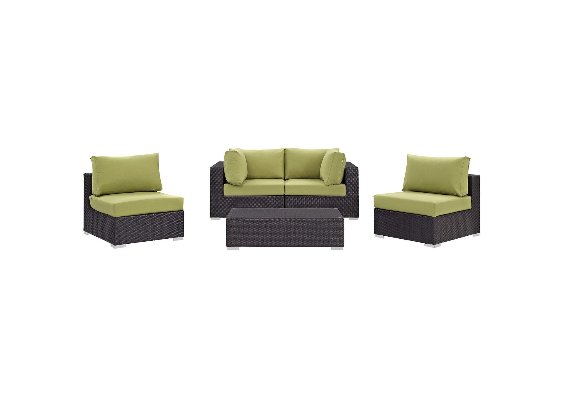 Convene Espresso Peridot 5 Piece Outdoor Patio Sectional Set,Modway