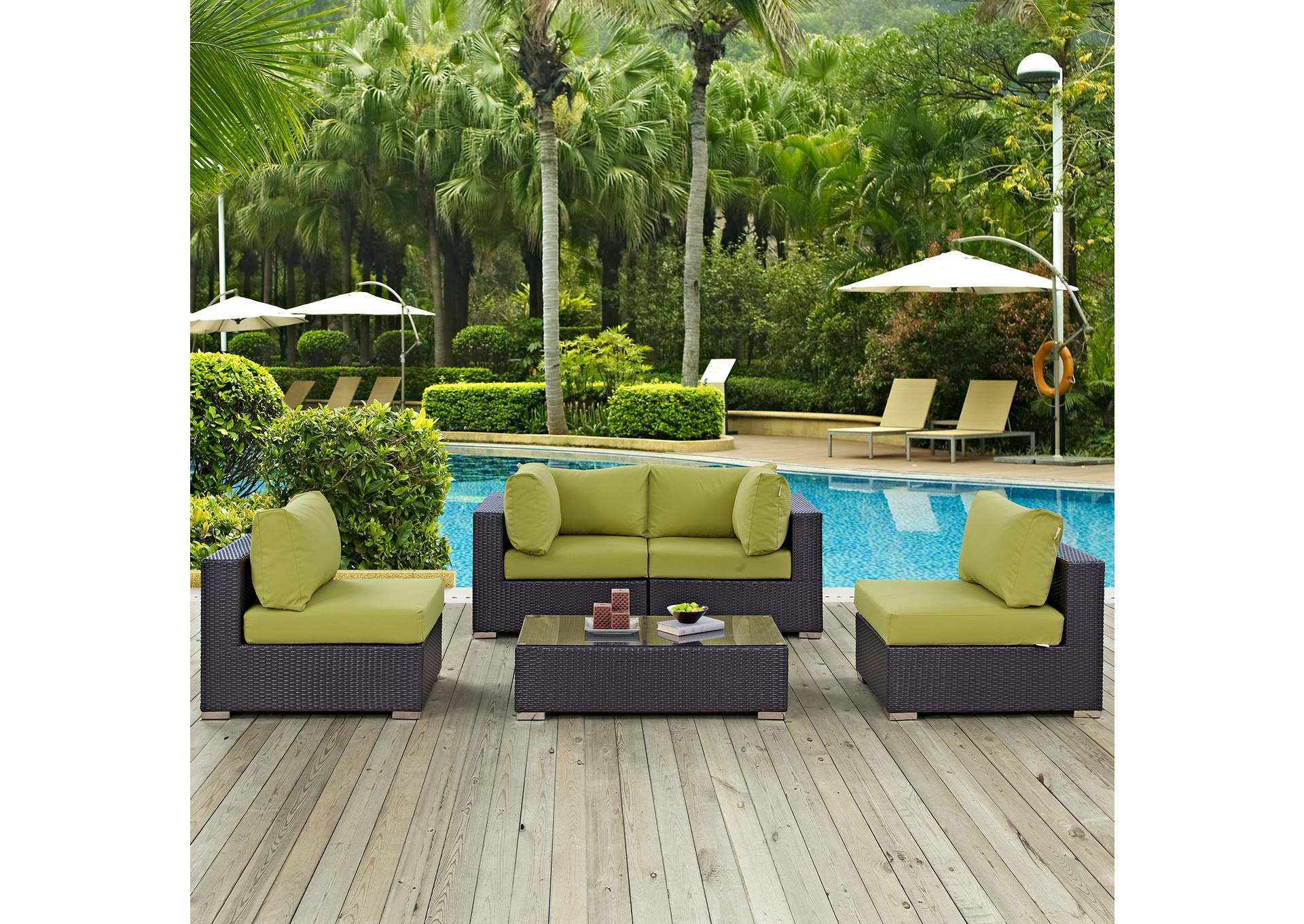 Convene Espresso Peridot 5 Piece Outdoor Patio Sectional Set,Modway