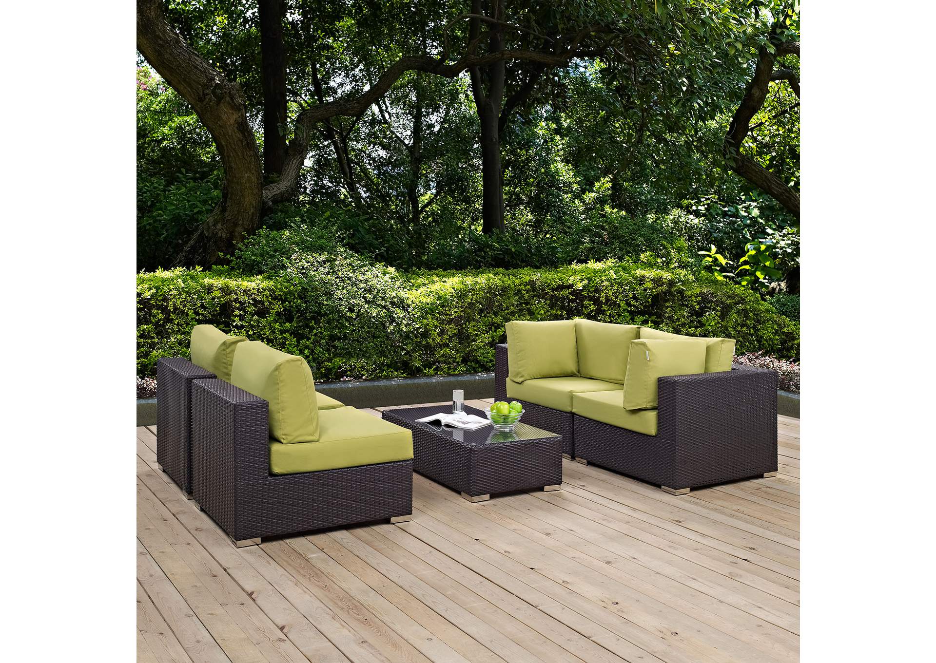 Convene Espresso Peridot 5 Piece Outdoor Patio Sectional Set,Modway