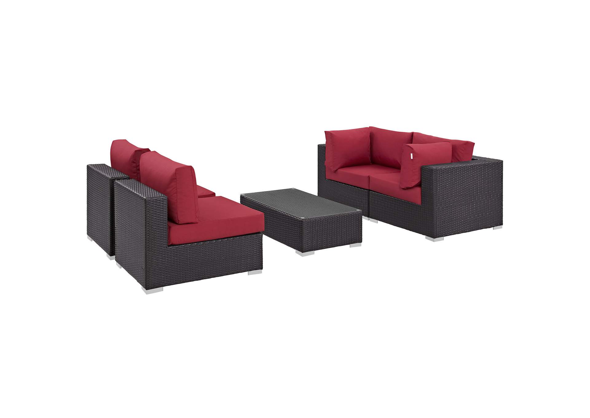 Convene Espresso Red 5 Piece Outdoor Patio Sectional Set,Modway