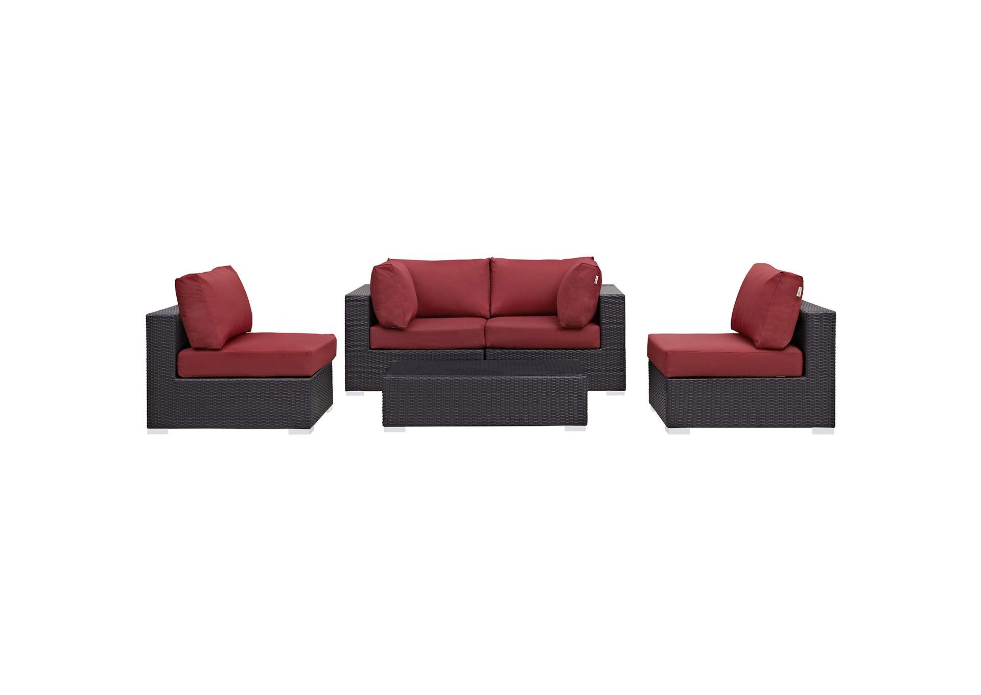 Convene Espresso Red 5 Piece Outdoor Patio Sectional Set,Modway