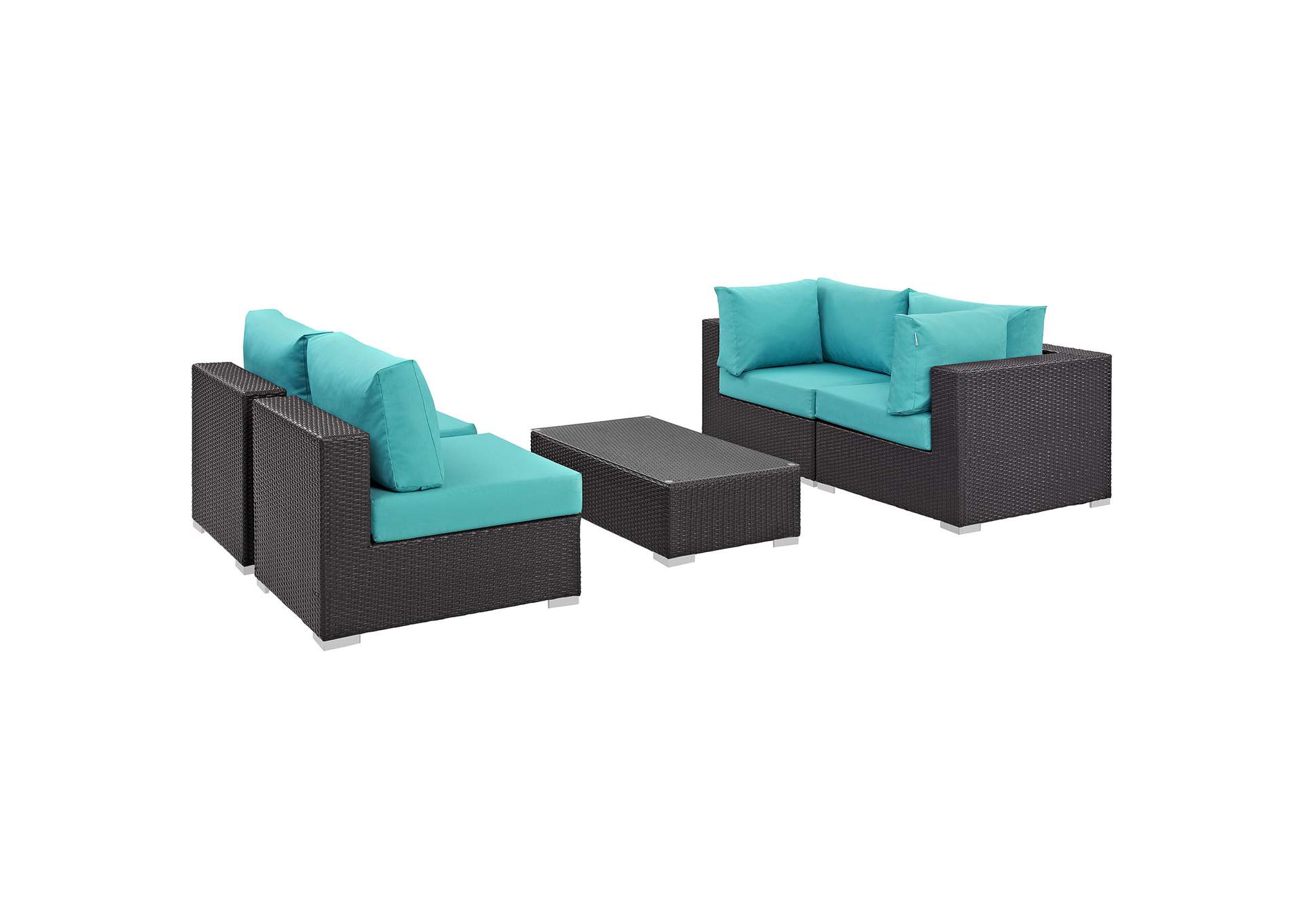 Convene Espresso Turquoise 5 Piece Outdoor Patio Sectional Set,Modway