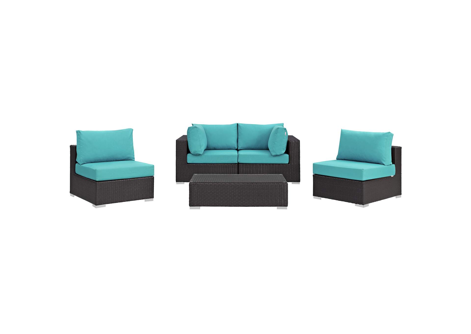 Convene Espresso Turquoise 5 Piece Outdoor Patio Sectional Set,Modway