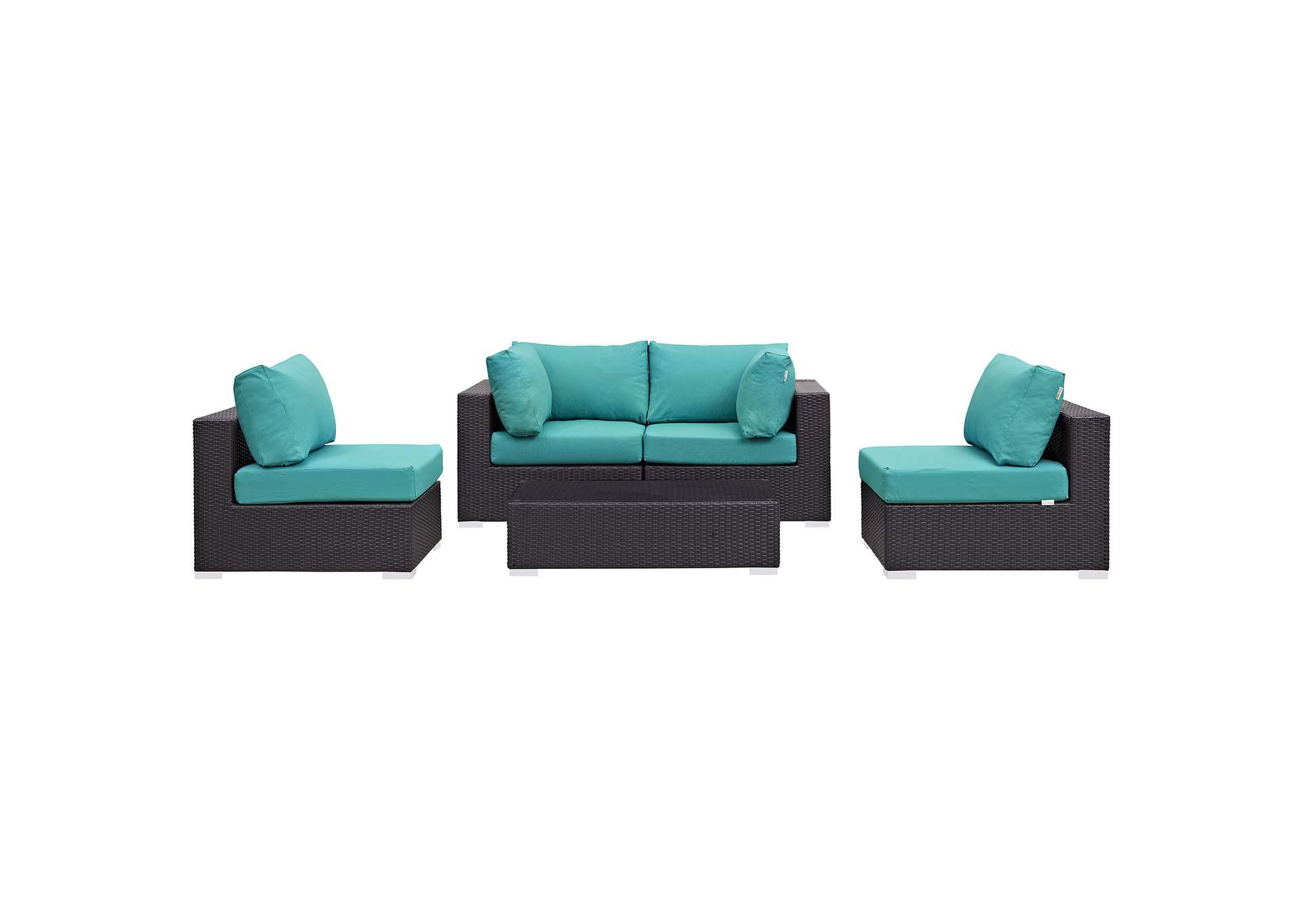 Convene Espresso Turquoise 5 Piece Outdoor Patio Sectional Set,Modway