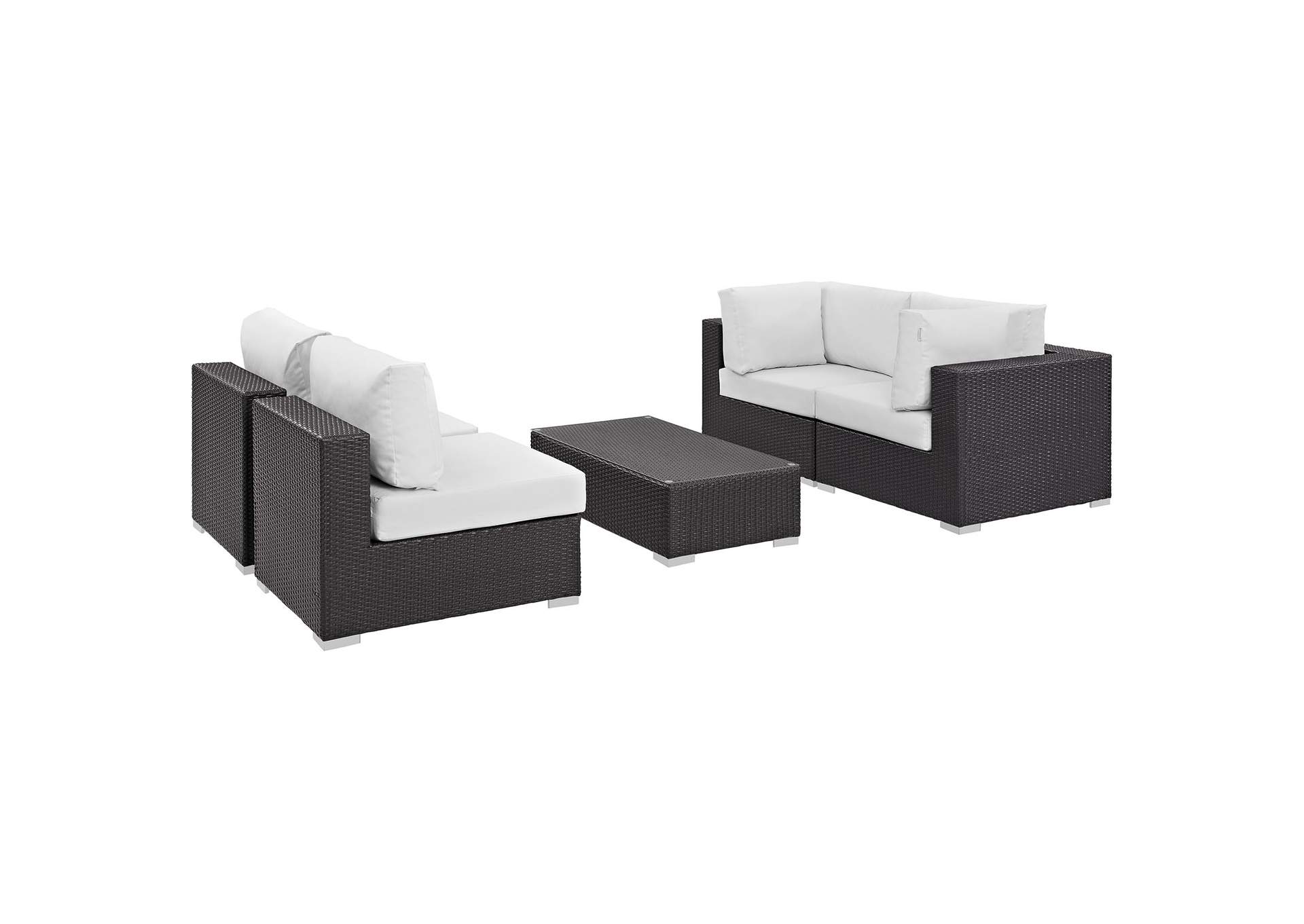 Convene Espresso White 5 Piece Outdoor Patio Sectional Set,Modway