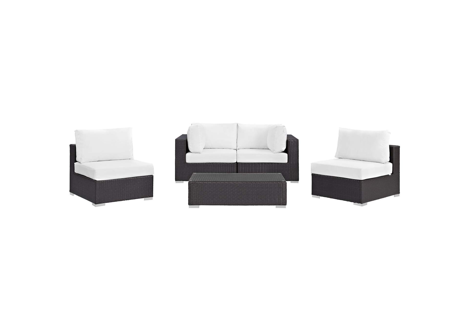 Convene Espresso White 5 Piece Outdoor Patio Sectional Set,Modway