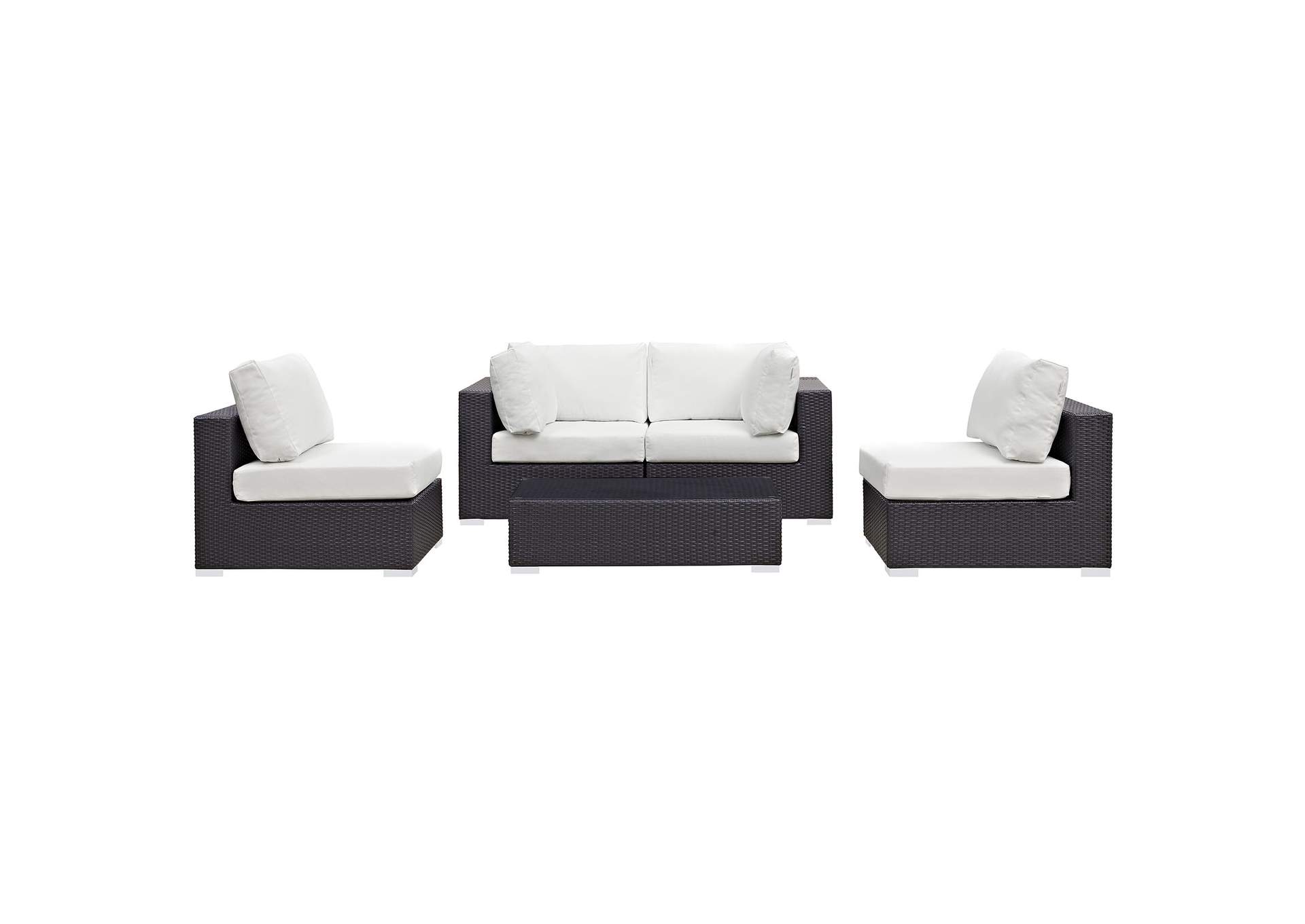 Convene Espresso White 5 Piece Outdoor Patio Sectional Set,Modway