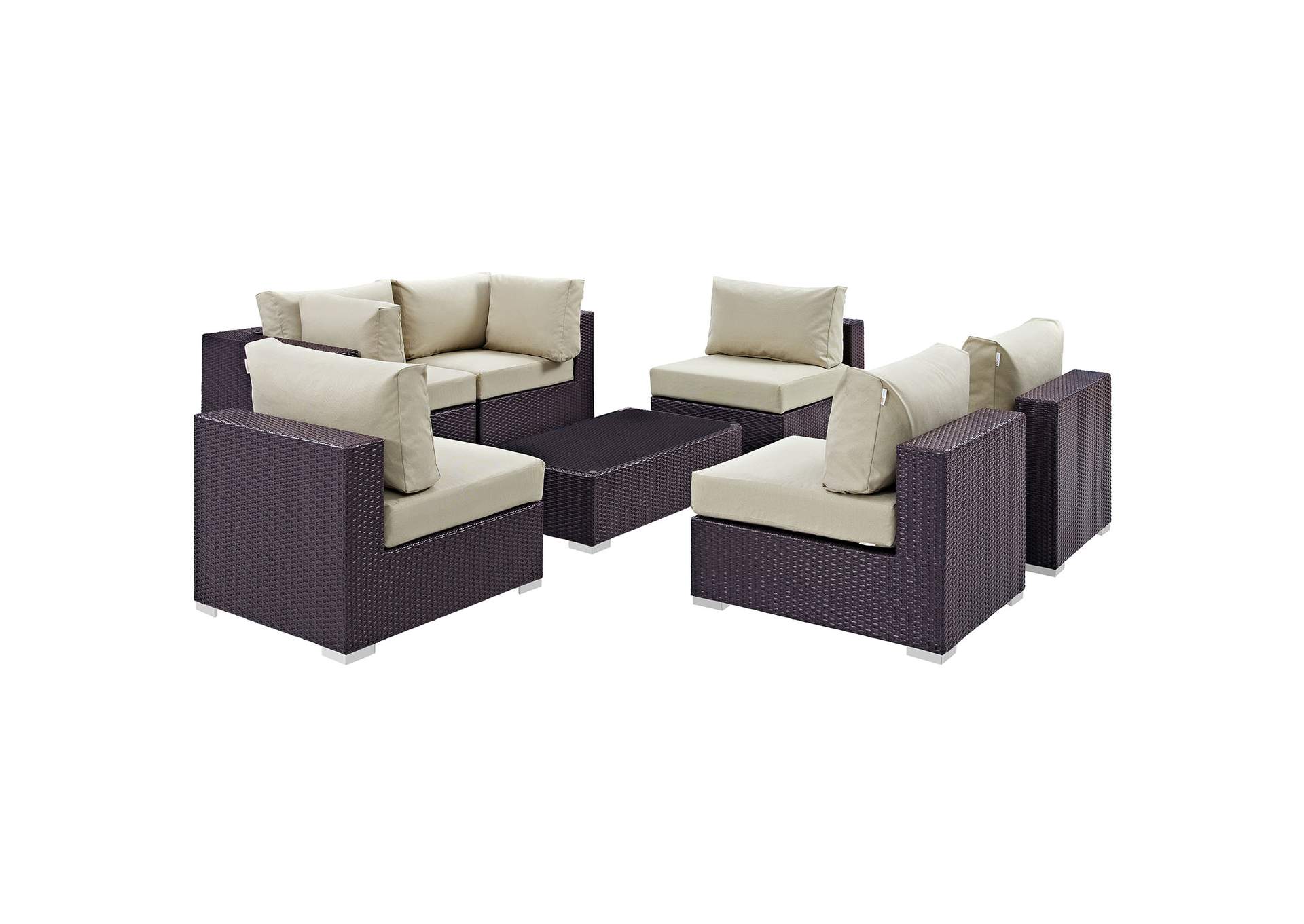 Convene Espresso Beige 7 Piece Outdoor Patio Sectional Set,Modway