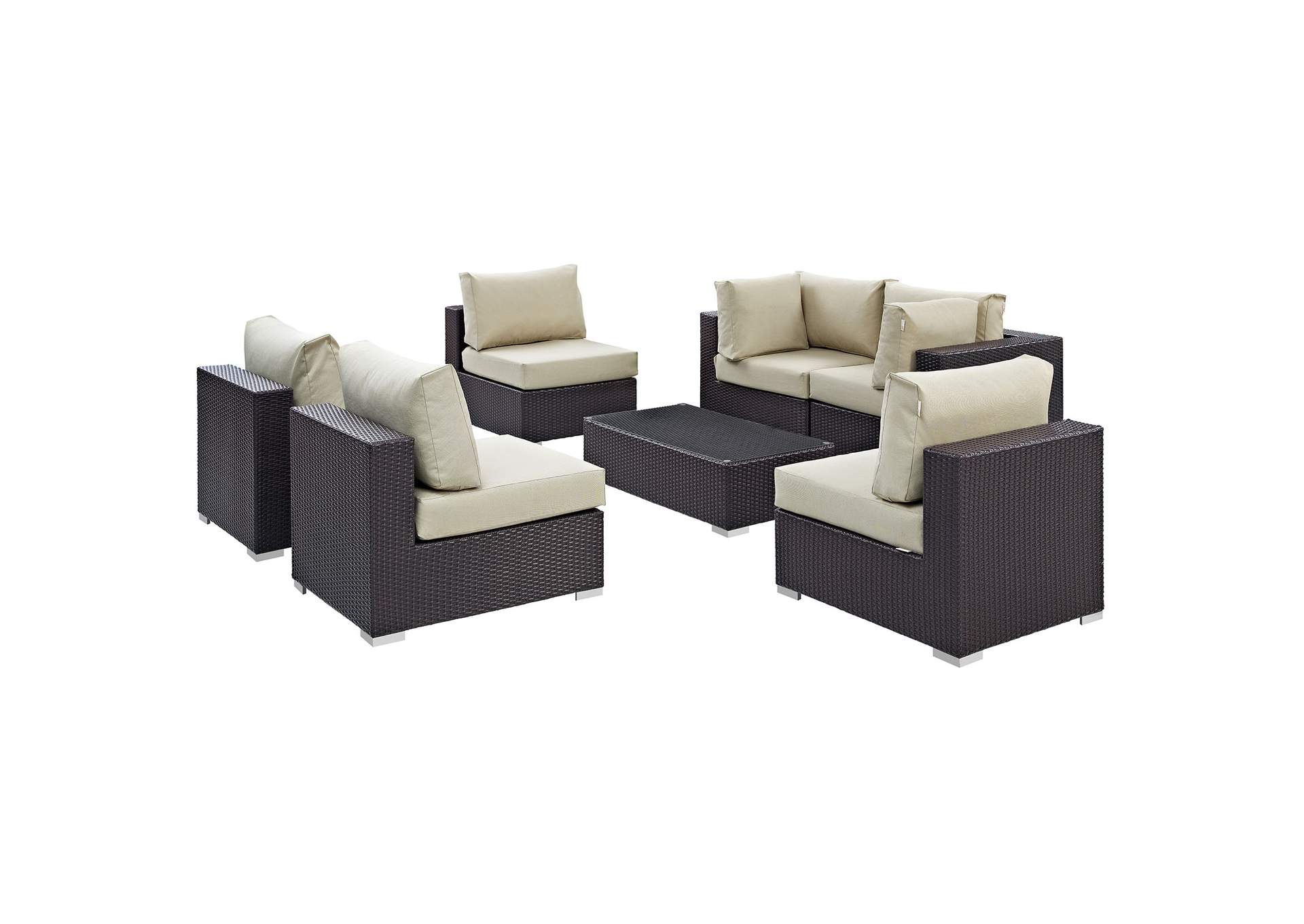 Convene Espresso Beige 7 Piece Outdoor Patio Sectional Set,Modway