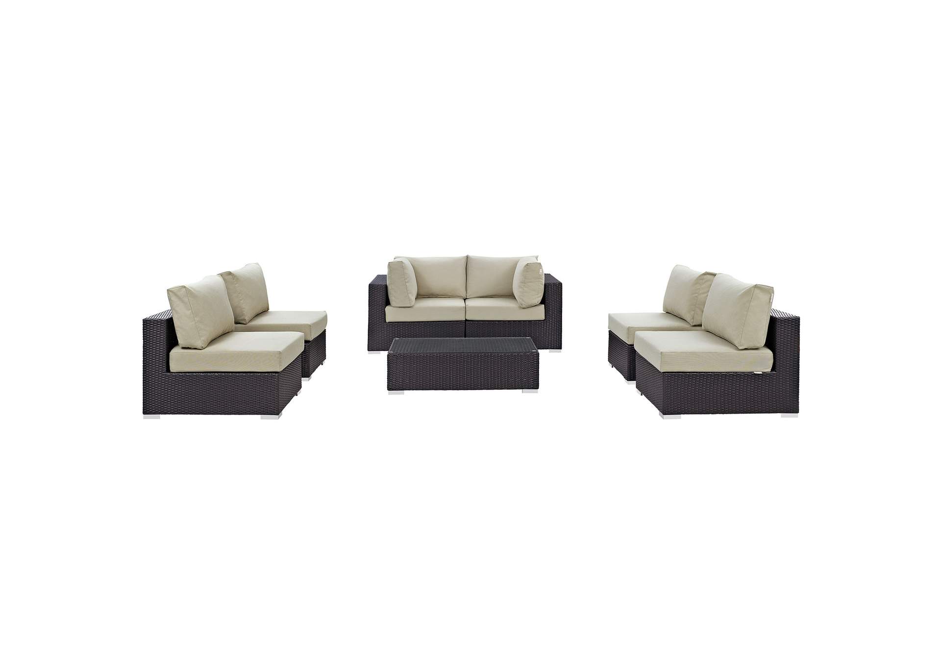 Convene Espresso Beige 7 Piece Outdoor Patio Sectional Set,Modway