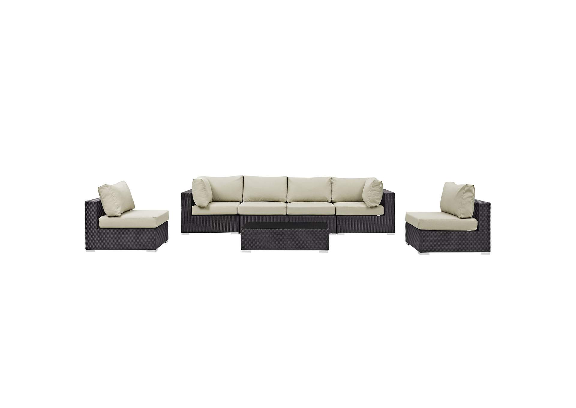 Convene Espresso Beige 7 Piece Outdoor Patio Sectional Set,Modway