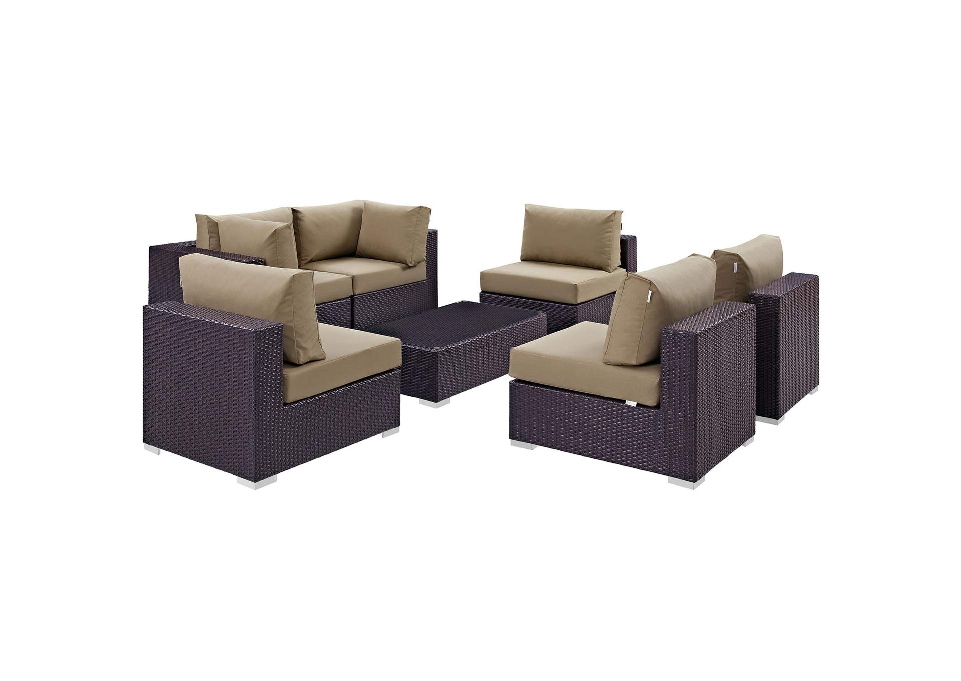 Convene Espresso Mocha 7 Piece Outdoor Patio Sectional Set,Modway