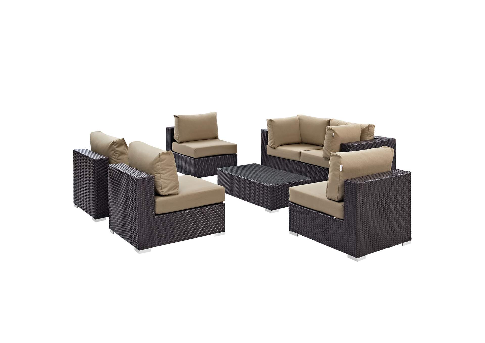 Convene Espresso Mocha 7 Piece Outdoor Patio Sectional Set,Modway