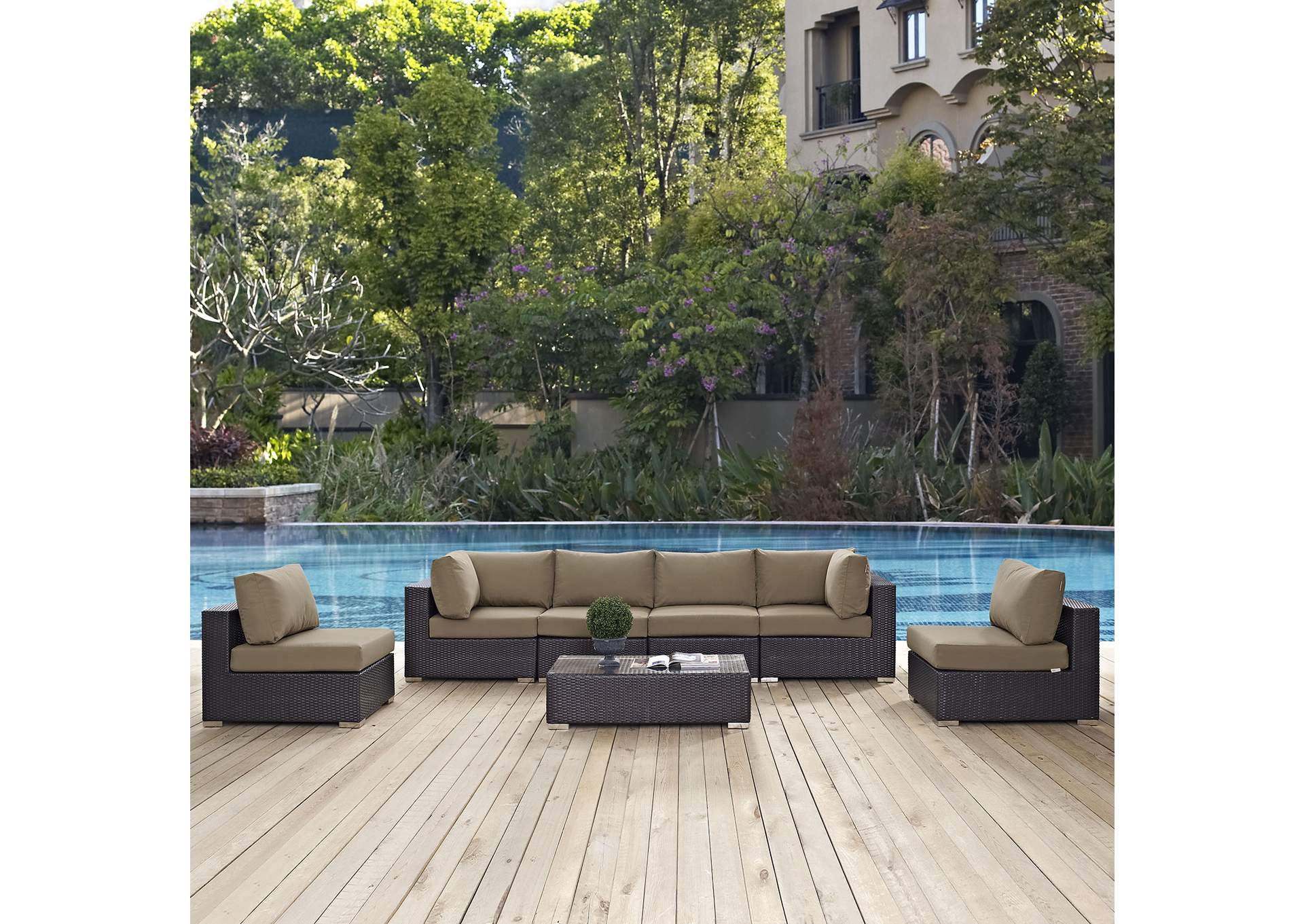 Convene Espresso Mocha 7 Piece Outdoor Patio Sectional Set,Modway