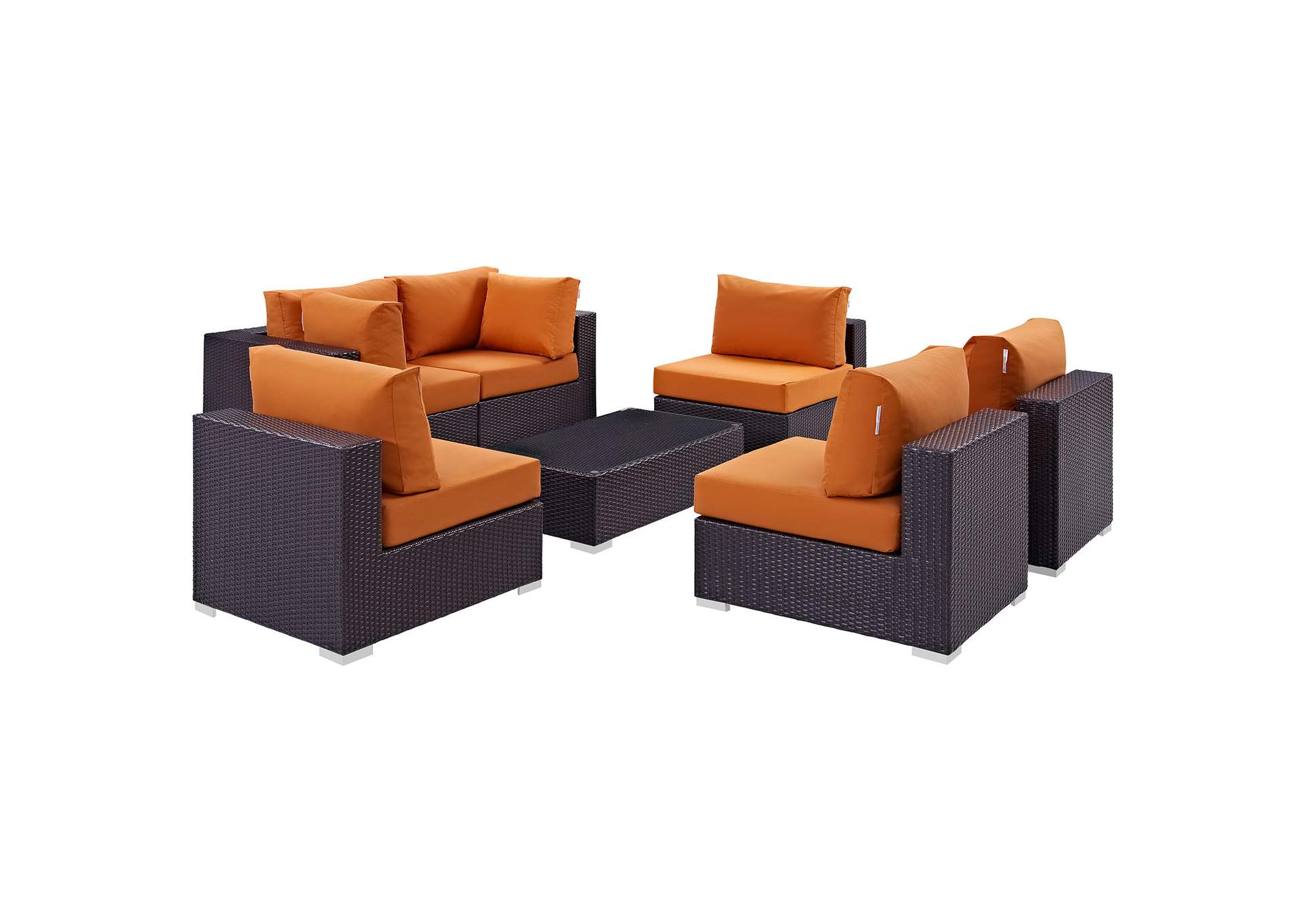 Convene Espresso Orange 7 Piece Outdoor Patio Sectional Set,Modway