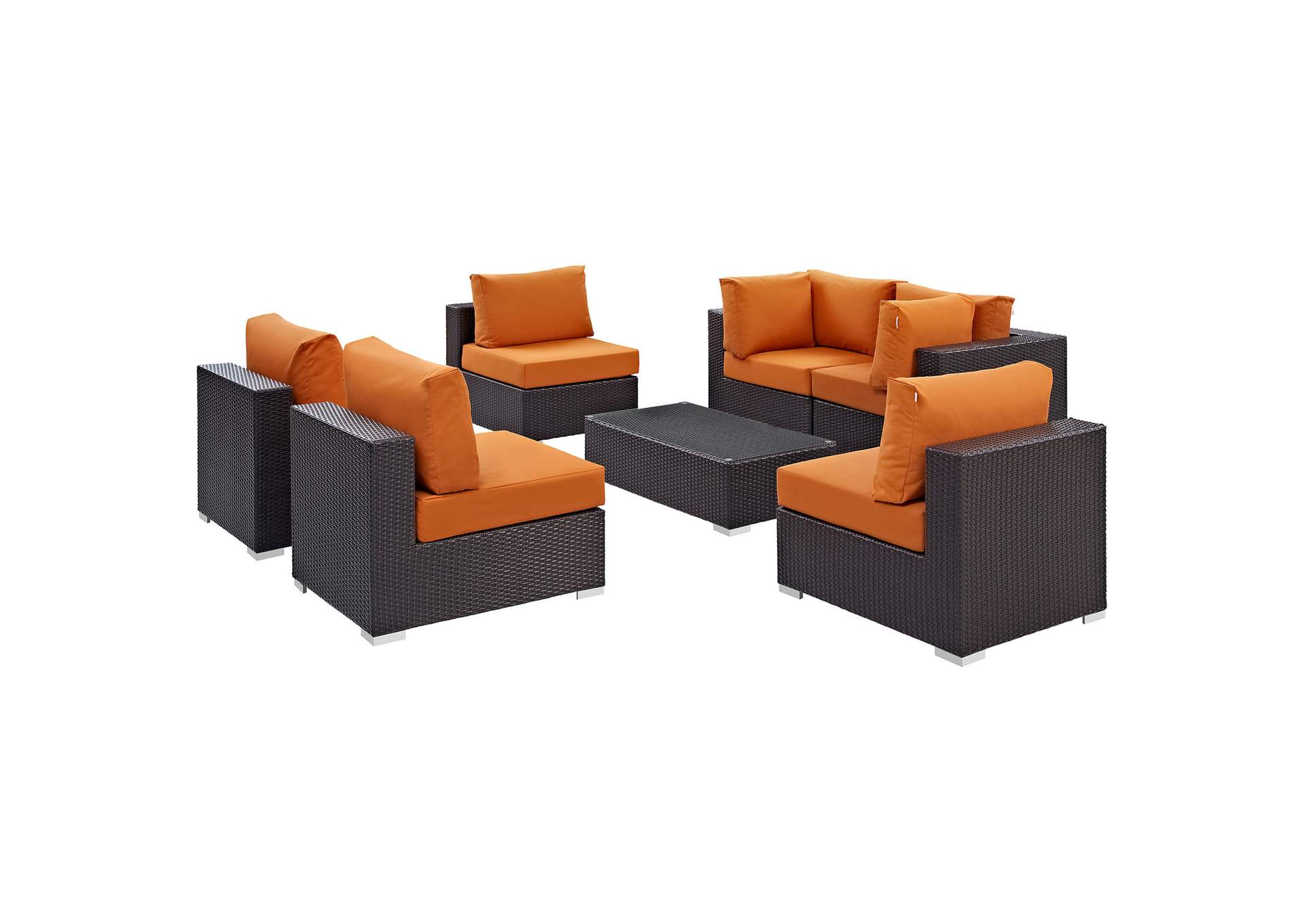 Convene Espresso Orange 7 Piece Outdoor Patio Sectional Set,Modway