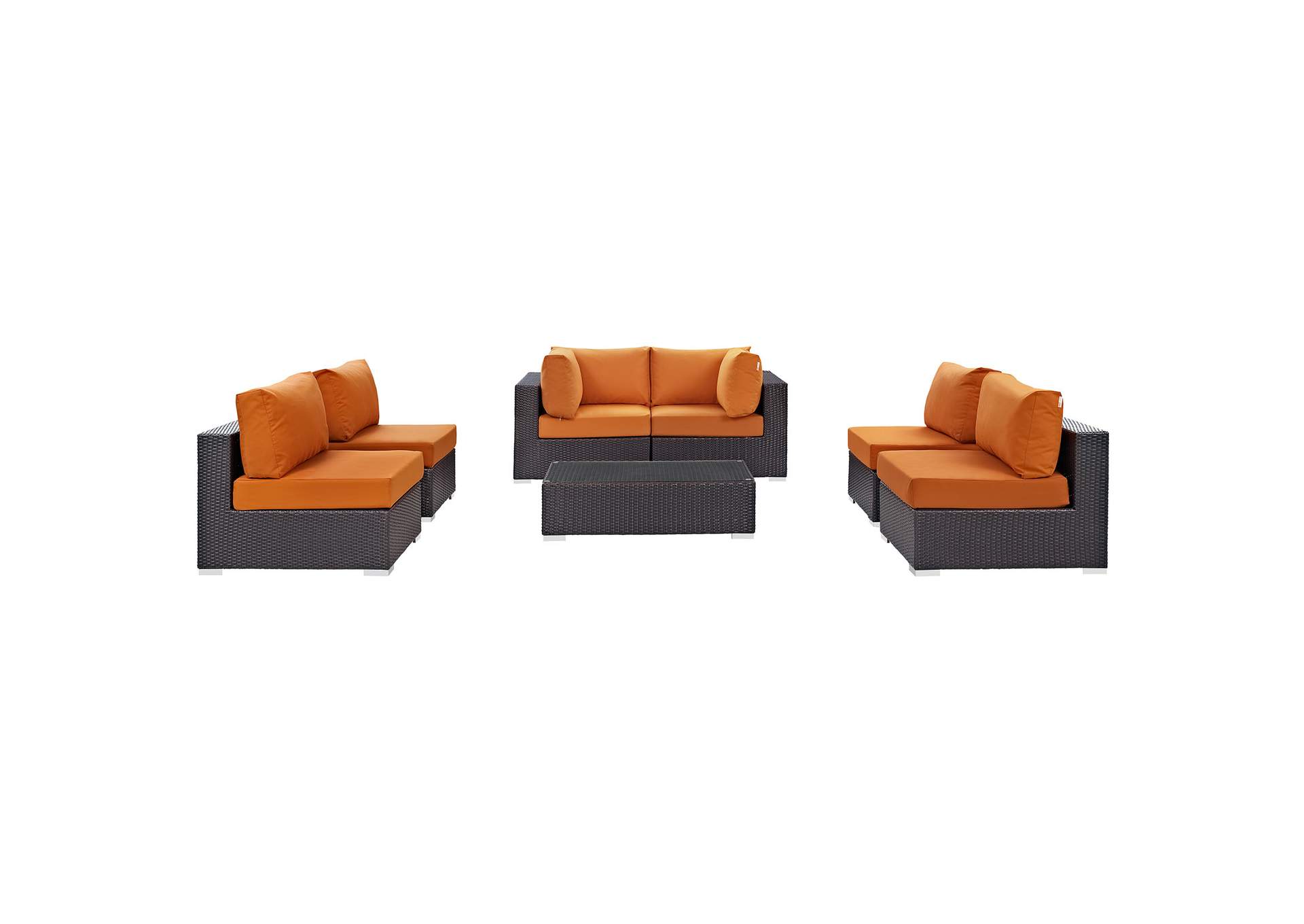 Convene Espresso Orange 7 Piece Outdoor Patio Sectional Set,Modway