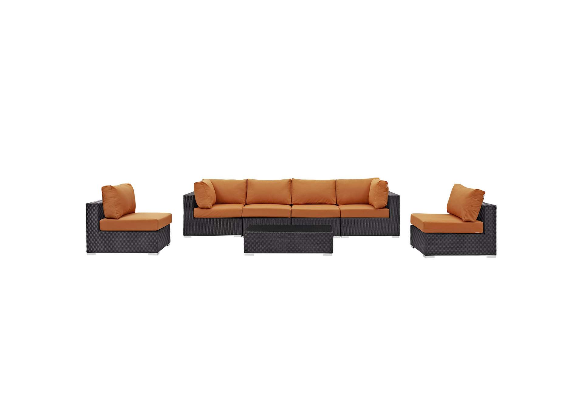 Convene Espresso Orange 7 Piece Outdoor Patio Sectional Set,Modway