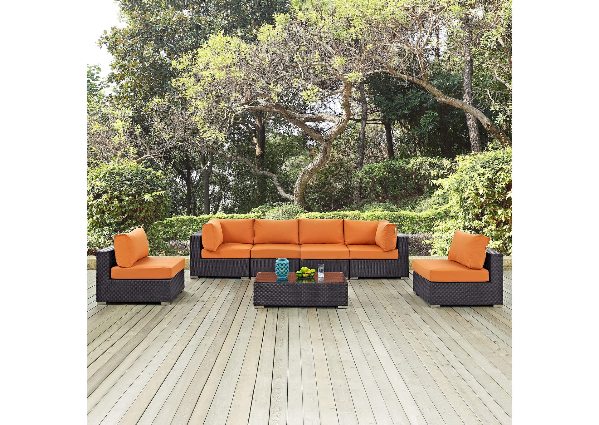 Convene Espresso Orange 7 Piece Outdoor Patio Sectional Set,Modway