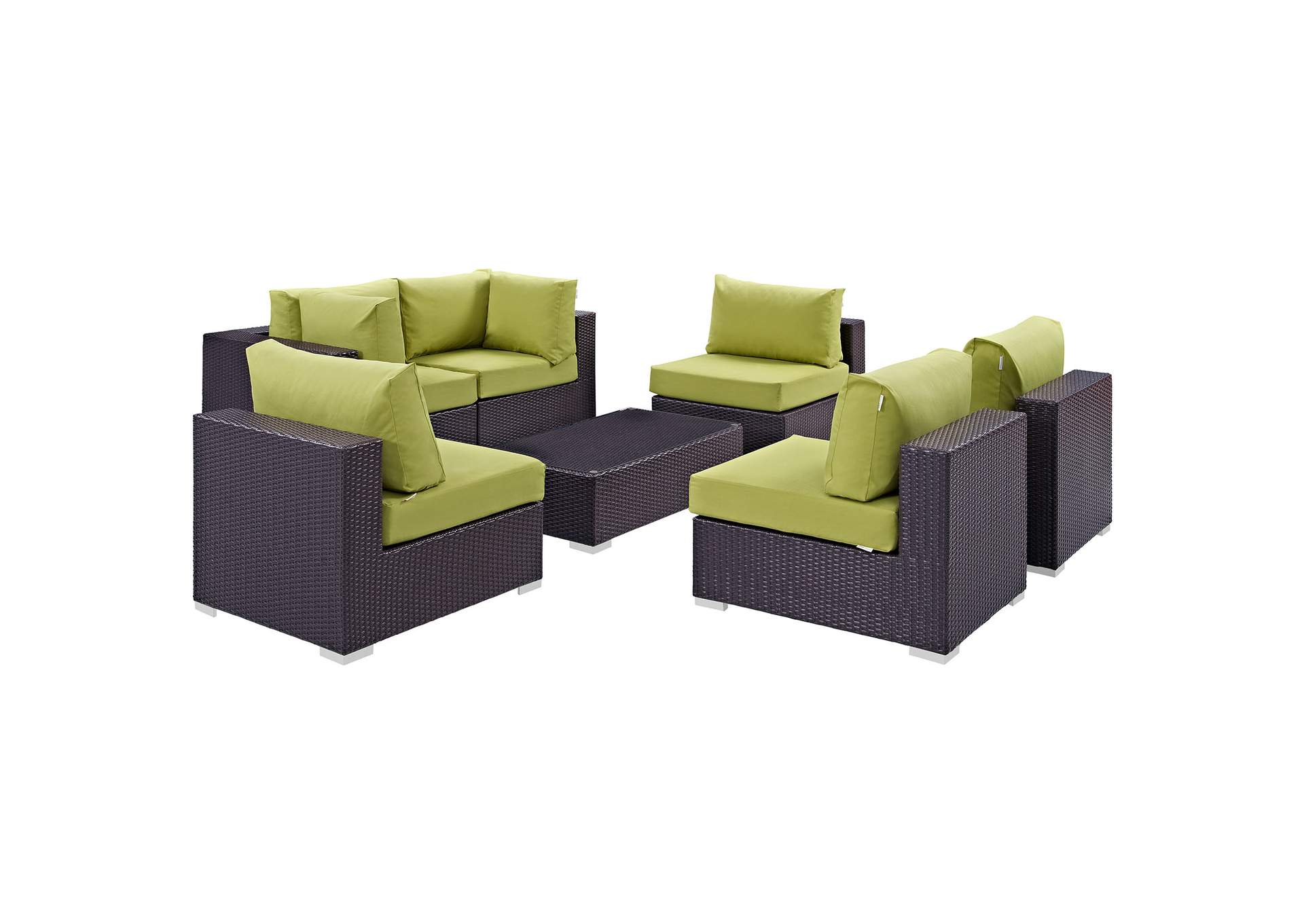 Convene Espresso Peridot 7 Piece Outdoor Patio Sectional Set,Modway