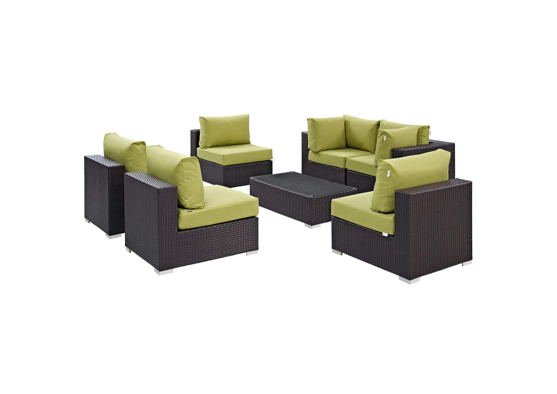 Convene Espresso Peridot 7 Piece Outdoor Patio Sectional Set,Modway