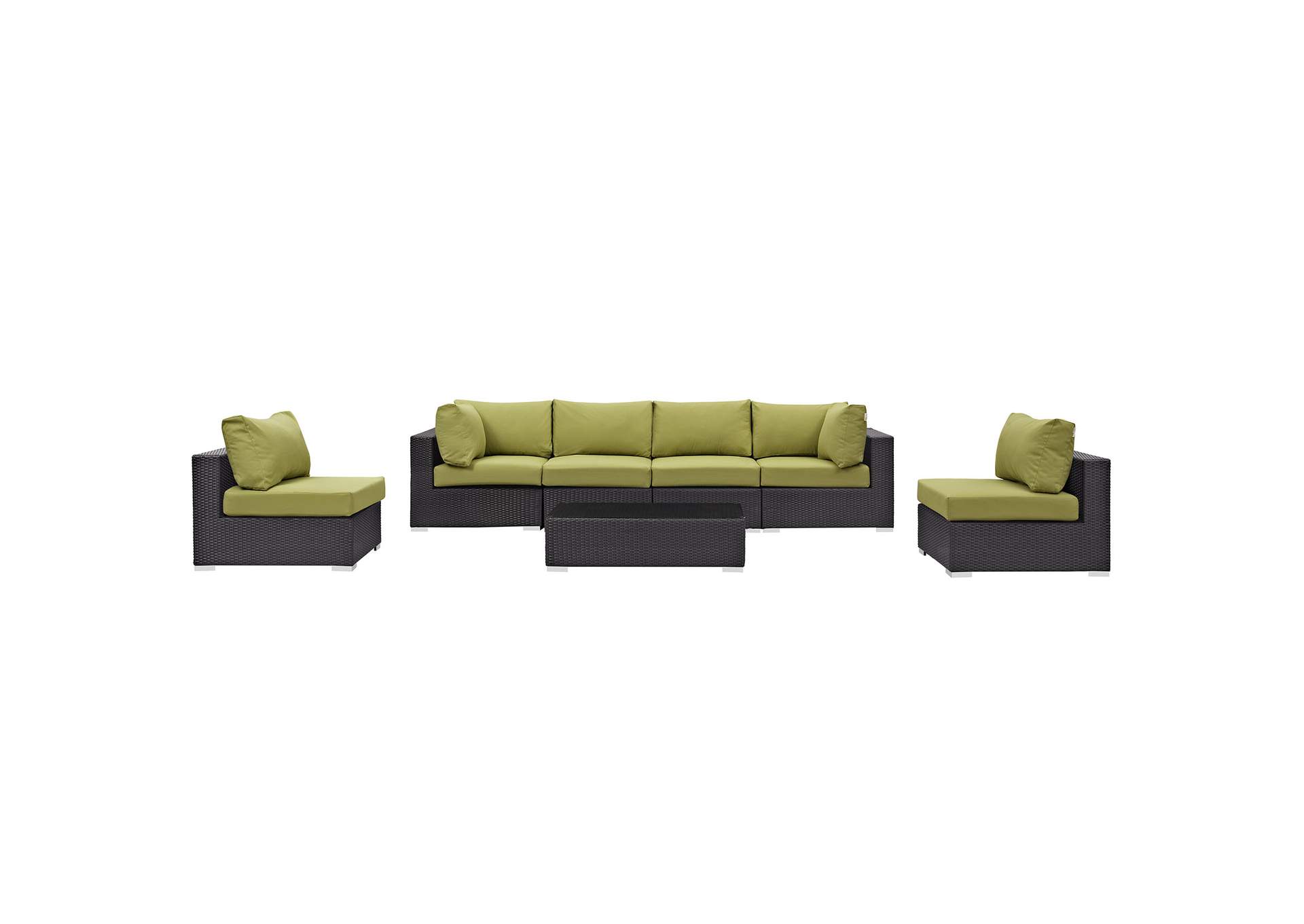 Convene Espresso Peridot 7 Piece Outdoor Patio Sectional Set,Modway