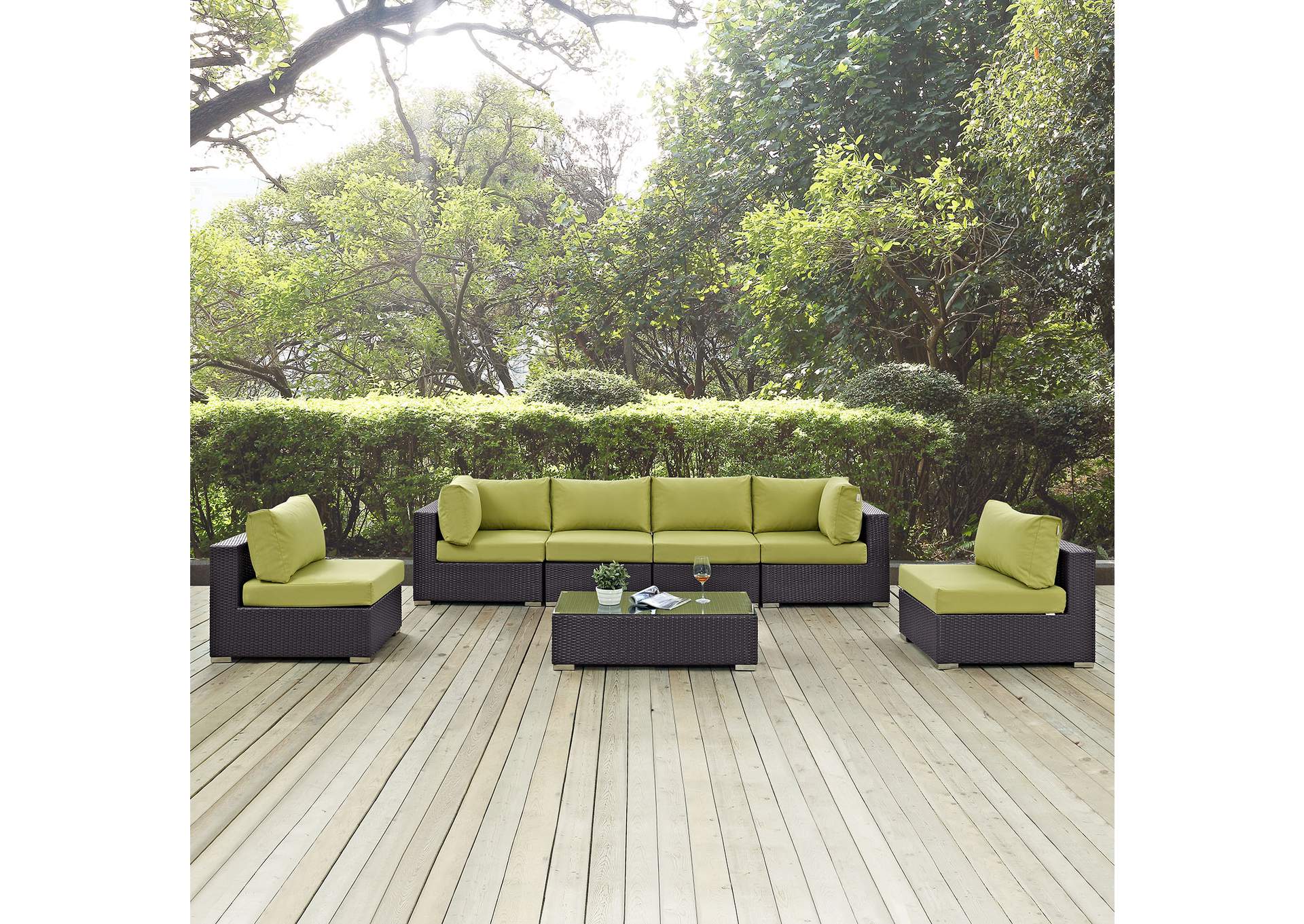 Convene Espresso Peridot 7 Piece Outdoor Patio Sectional Set,Modway