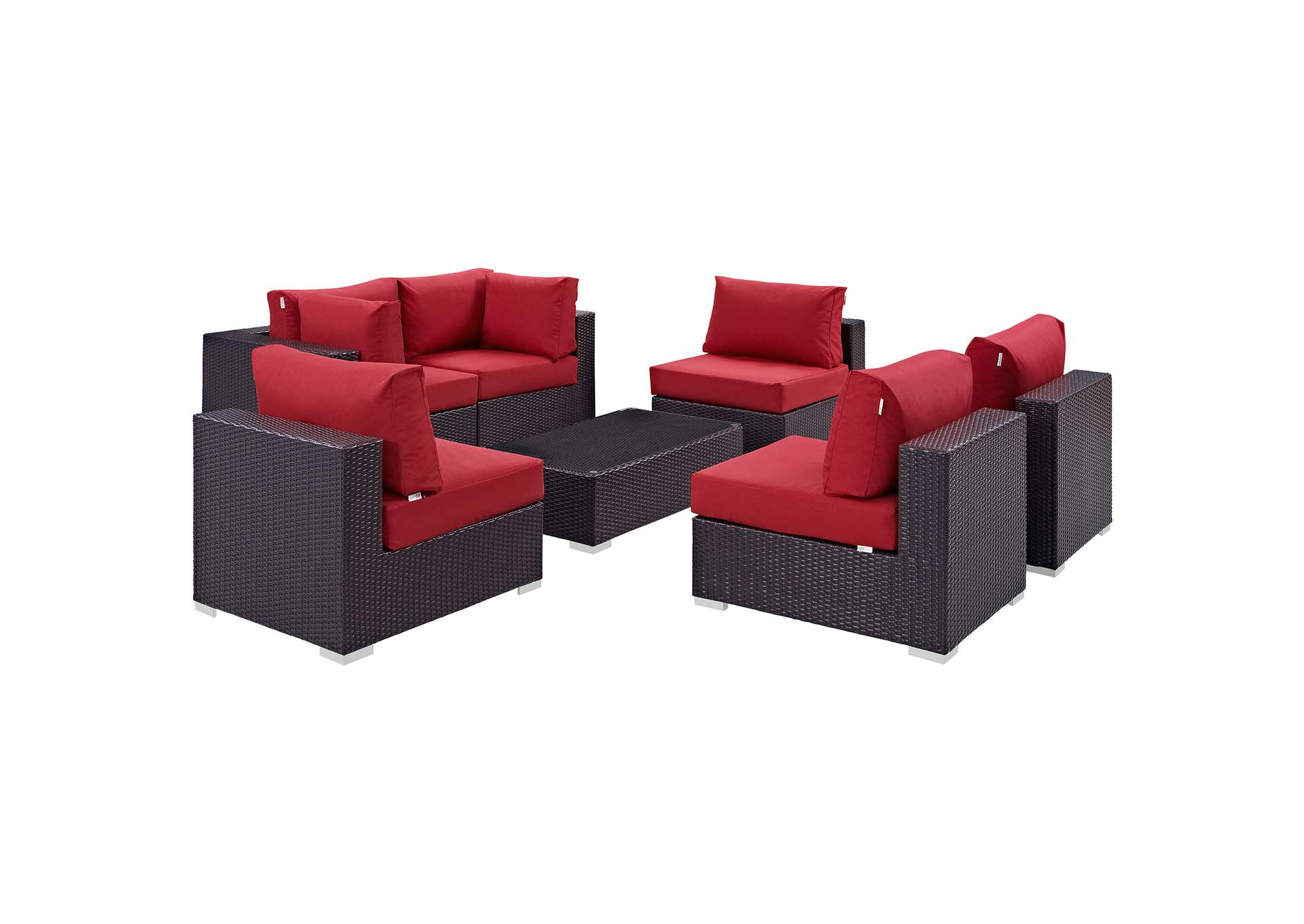 Convene Espresso Red 7 Piece Outdoor Patio Sectional Set,Modway