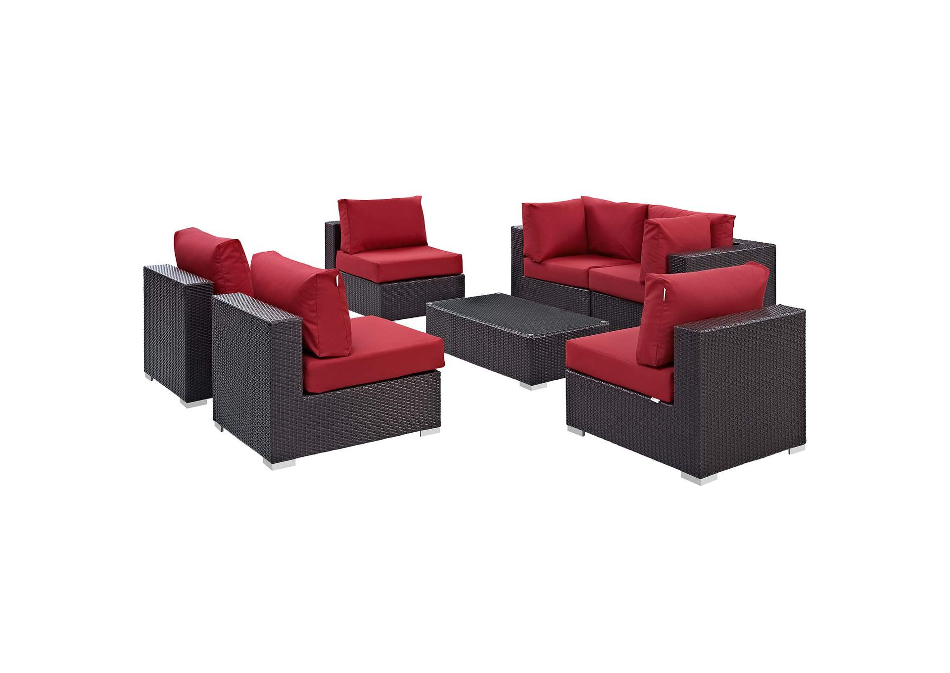 Convene Espresso Red 7 Piece Outdoor Patio Sectional Set,Modway