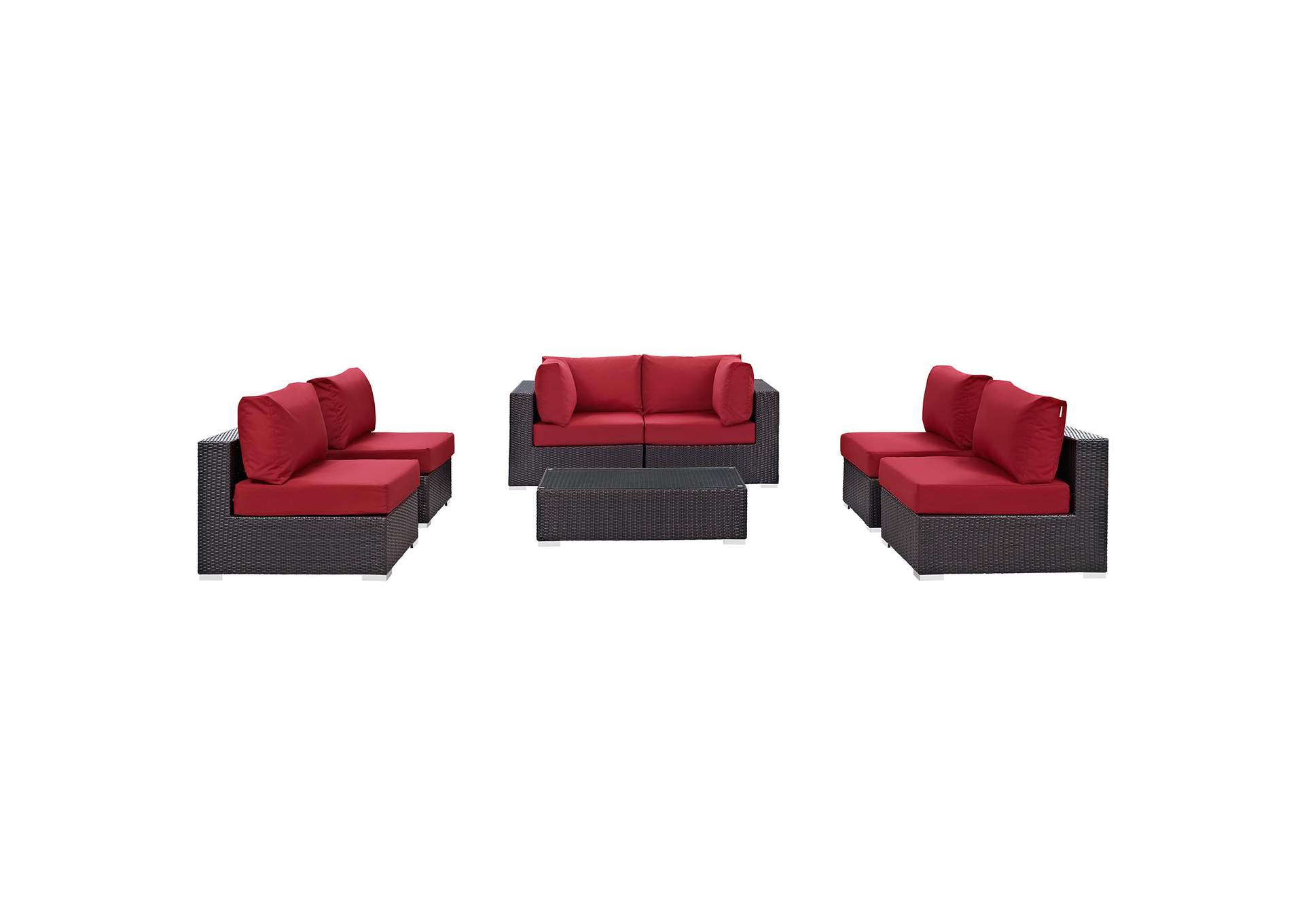 Convene Espresso Red 7 Piece Outdoor Patio Sectional Set,Modway