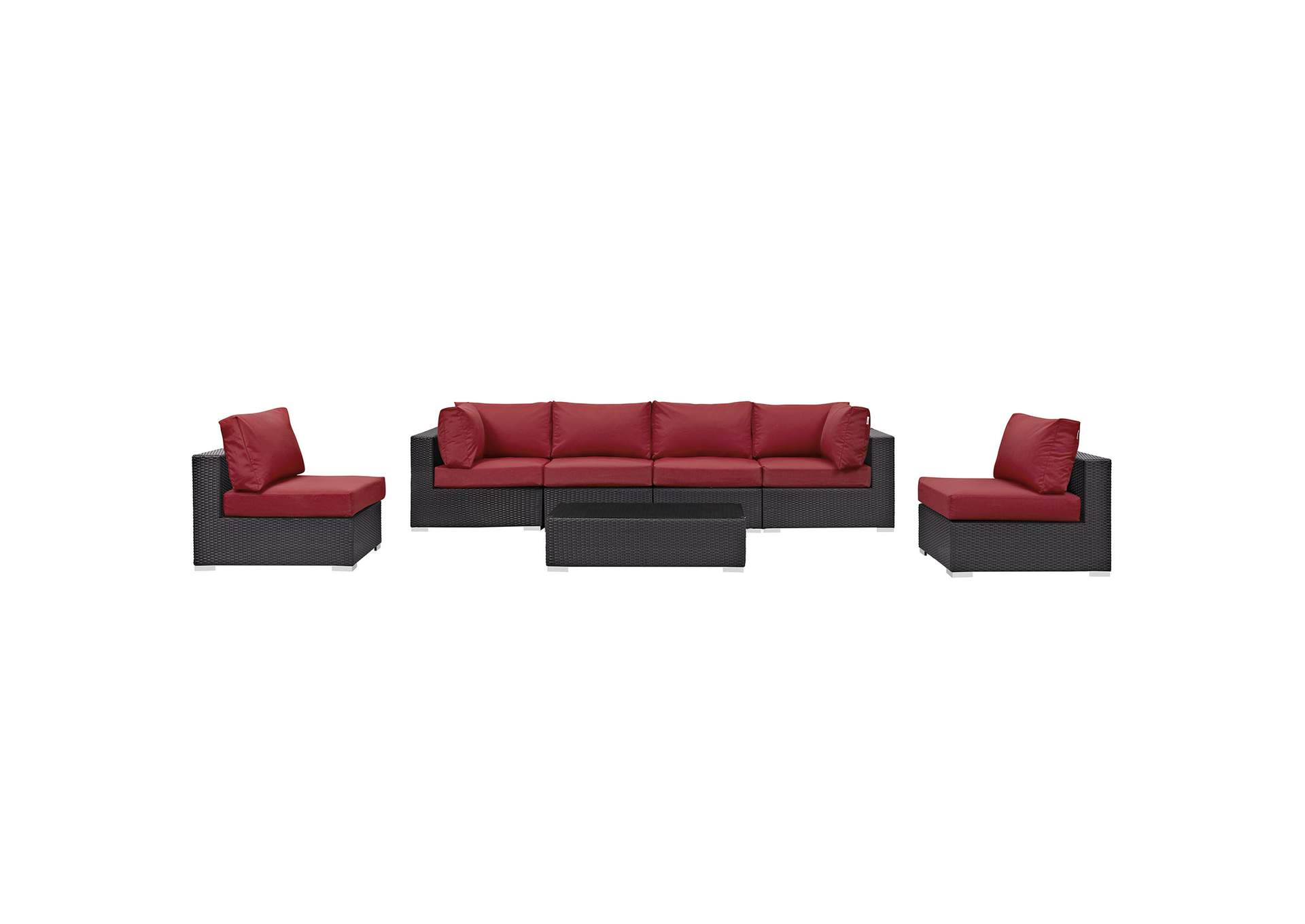 Convene Espresso Red 7 Piece Outdoor Patio Sectional Set,Modway