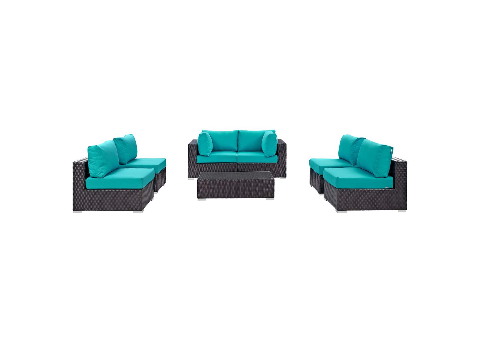 Convene Espresso Turquoise 7 Piece Outdoor Patio Sectional Set,Modway