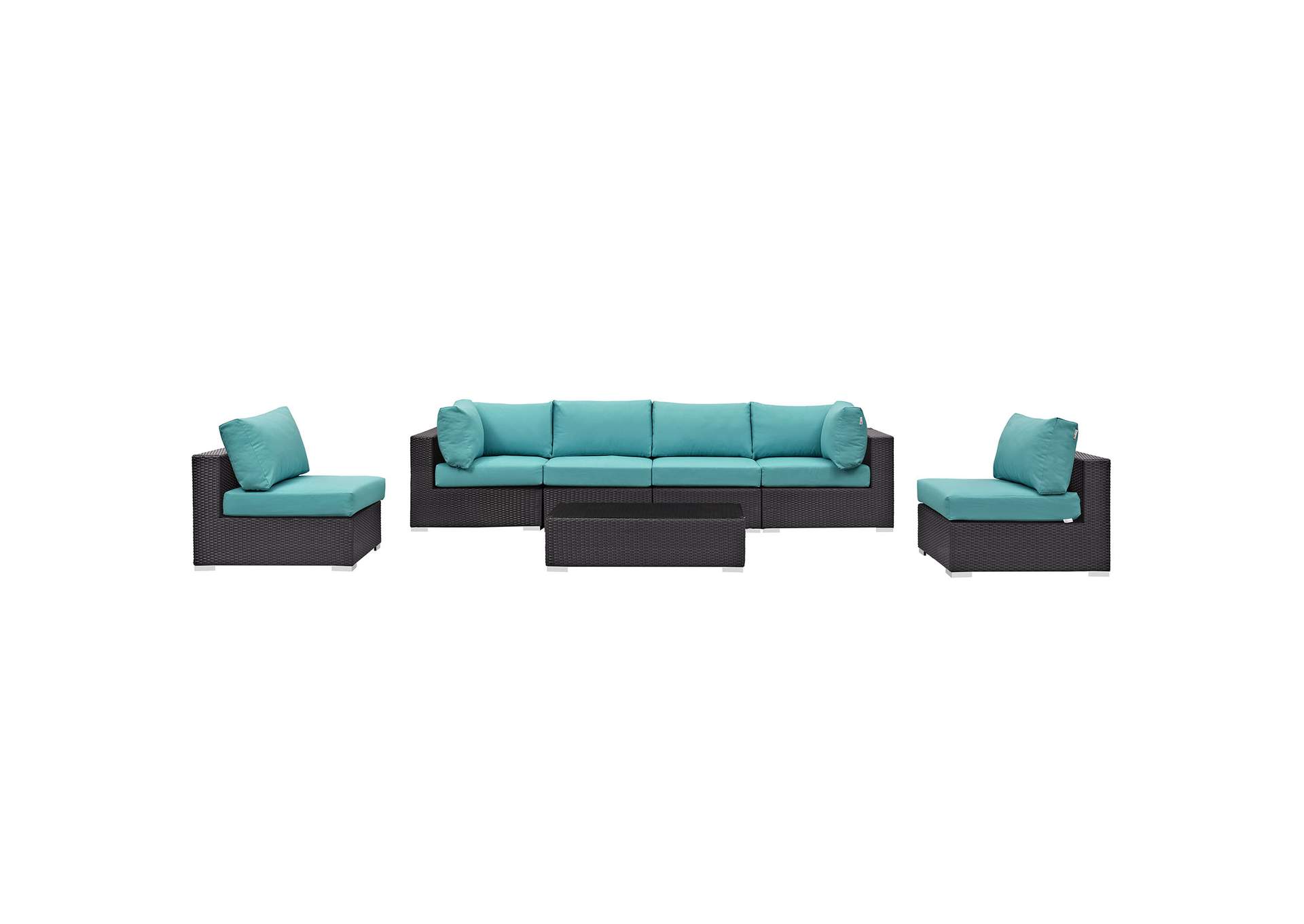 Convene Espresso Turquoise 7 Piece Outdoor Patio Sectional Set,Modway