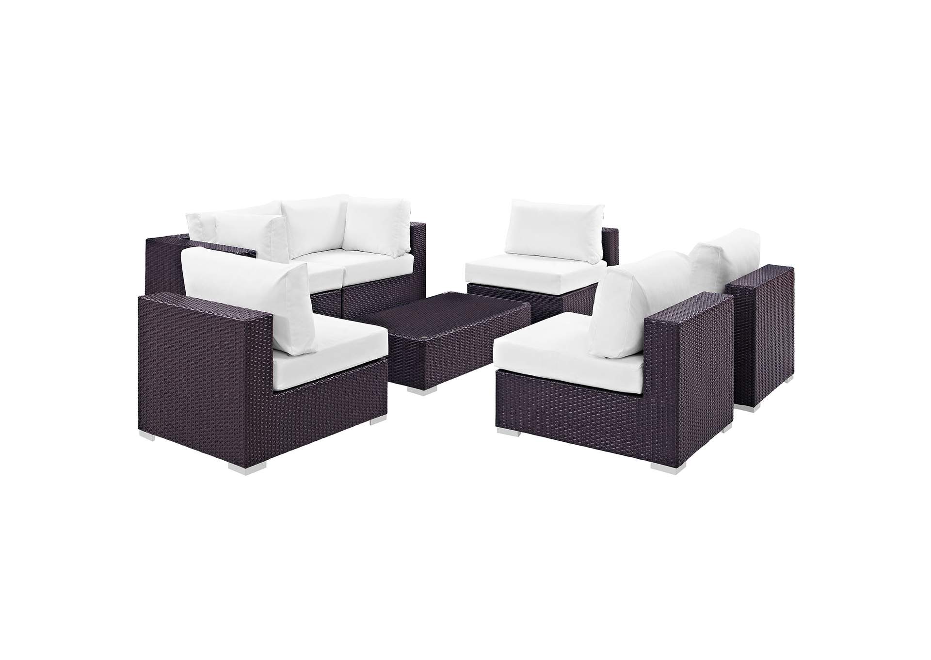 Convene Espresso White 7 Piece Outdoor Patio Sectional Set,Modway