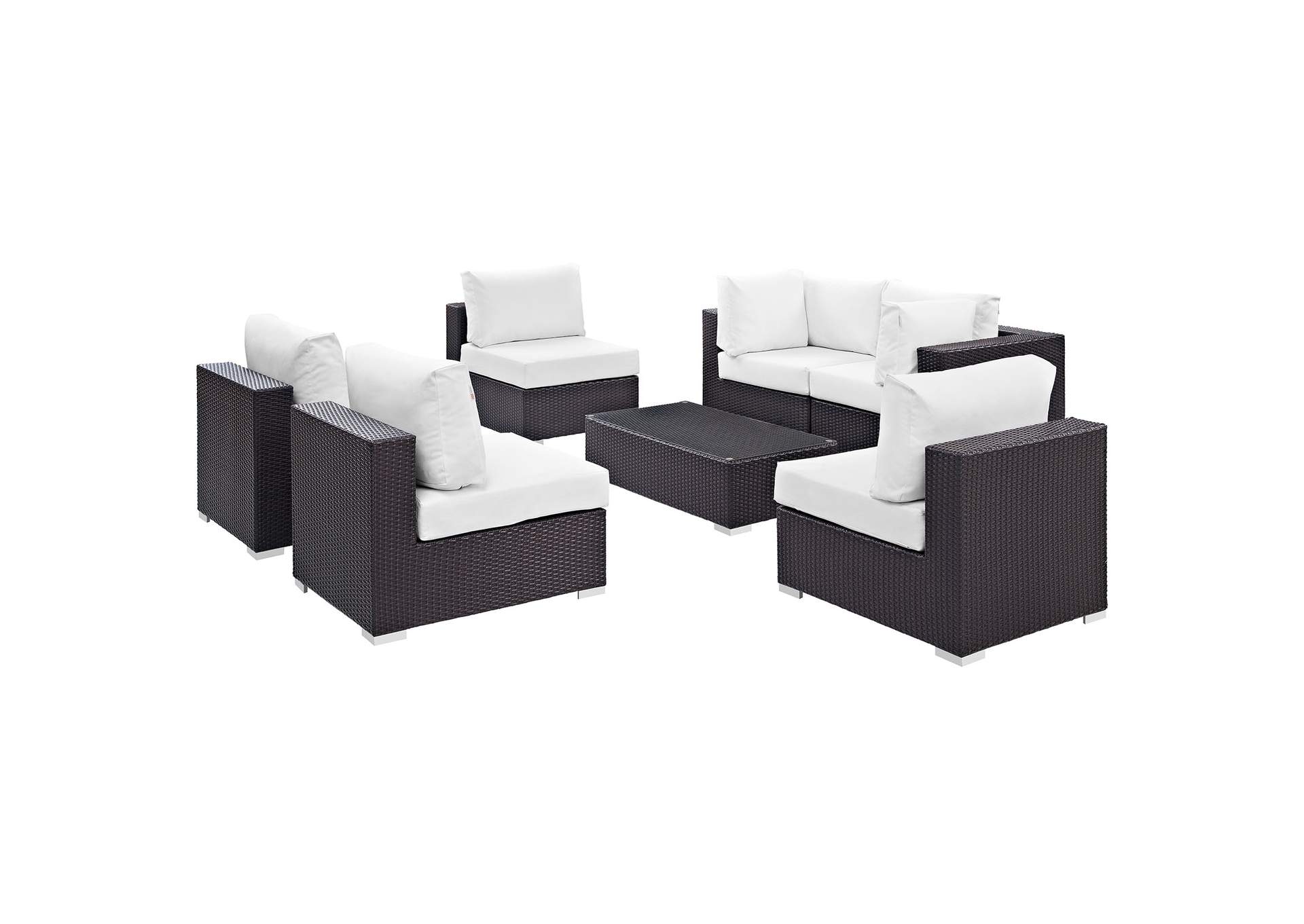 Convene Espresso White 7 Piece Outdoor Patio Sectional Set,Modway