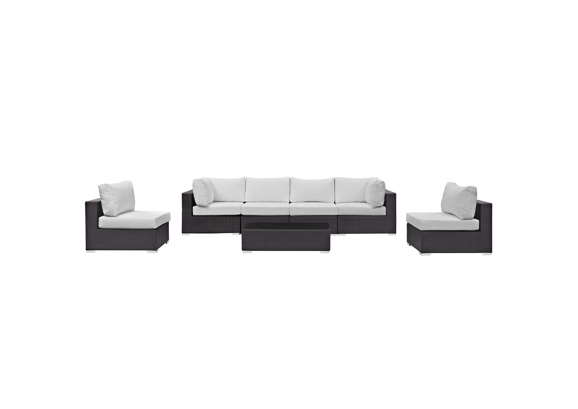 Convene Espresso White 7 Piece Outdoor Patio Sectional Set,Modway