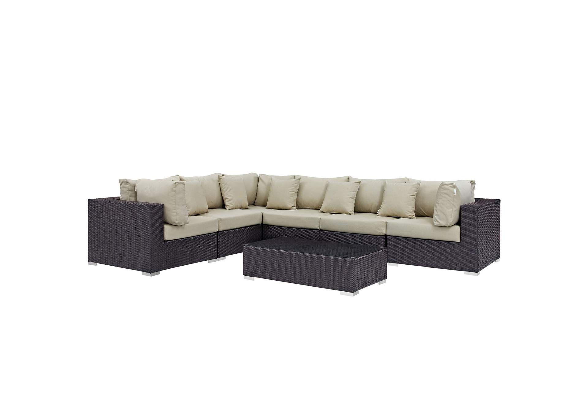 Convene Espresso Beige 7 Piece Outdoor Patio Sectional Set,Modway