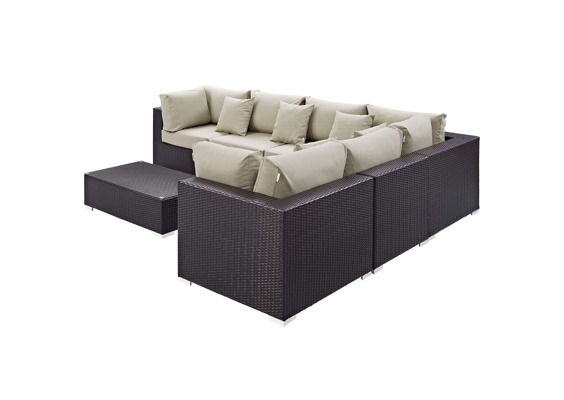 Convene Espresso Beige 7 Piece Outdoor Patio Sectional Set,Modway