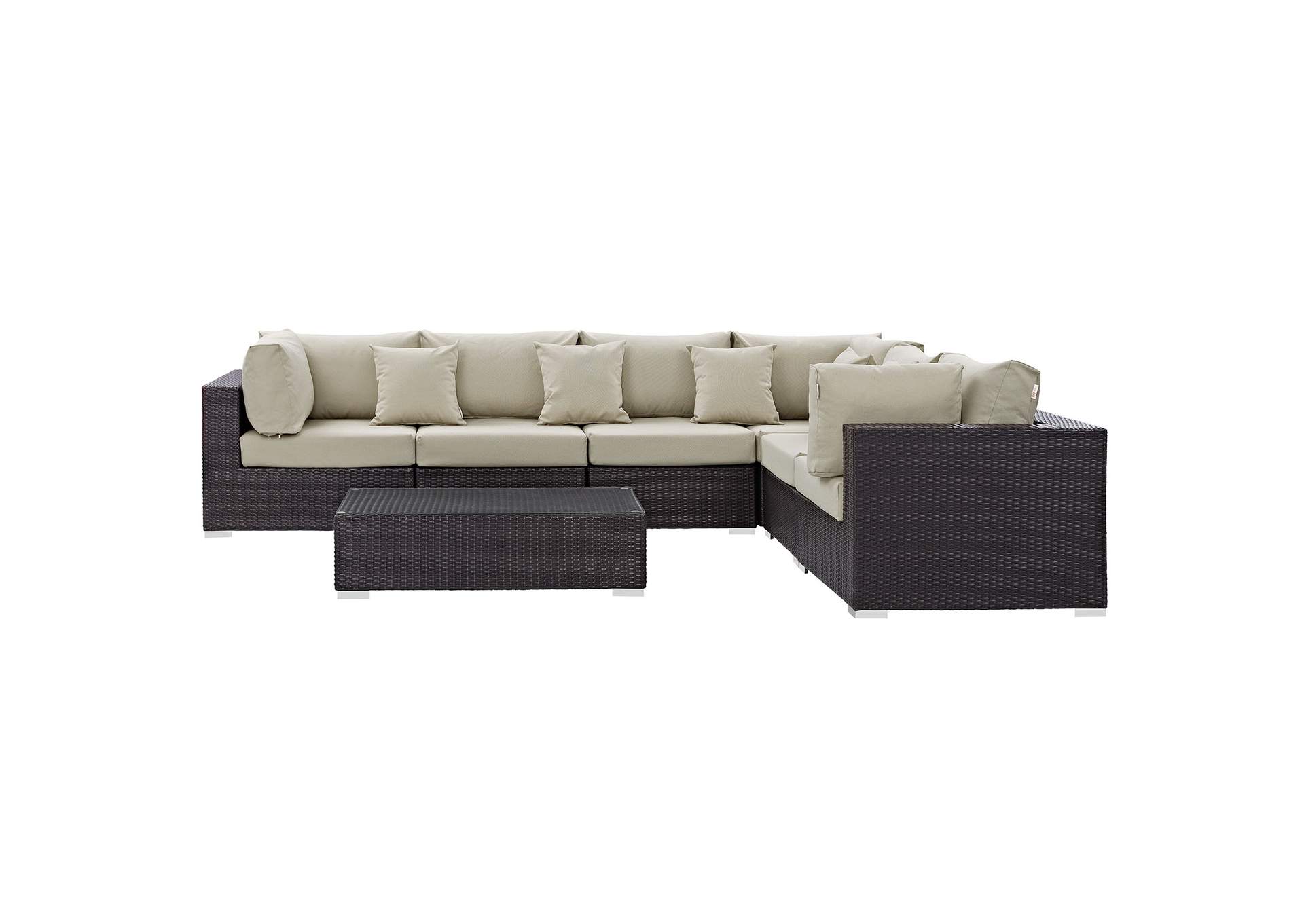 Convene Espresso Beige 7 Piece Outdoor Patio Sectional Set,Modway