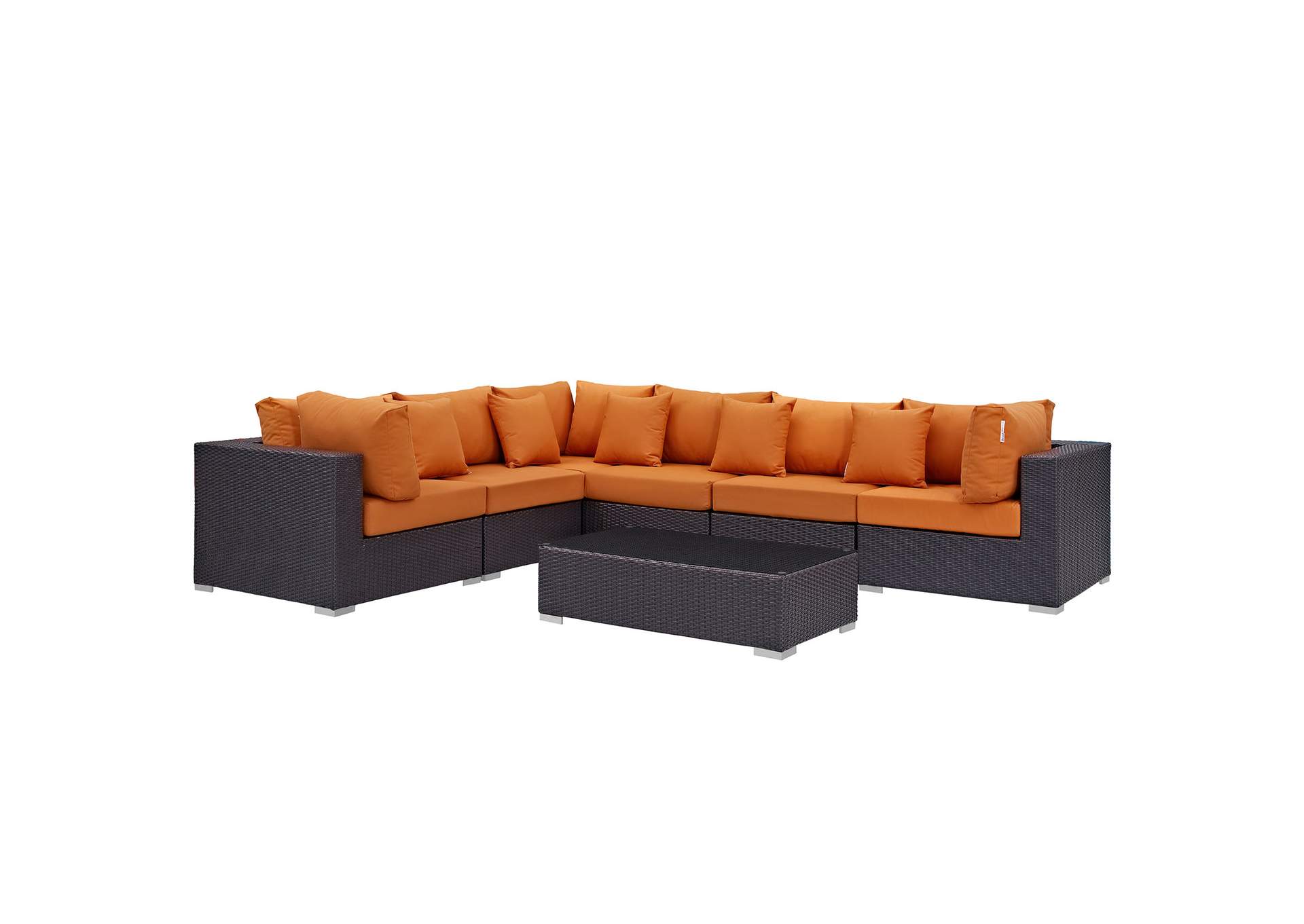 Convene Expresso Orange 7 Piece Outdoor Patio Sectional Set,Modway