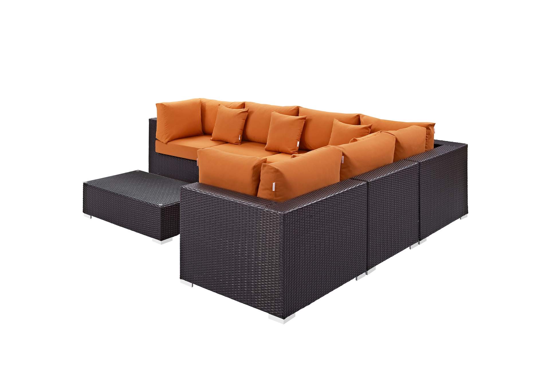 Convene Expresso Orange 7 Piece Outdoor Patio Sectional Set,Modway