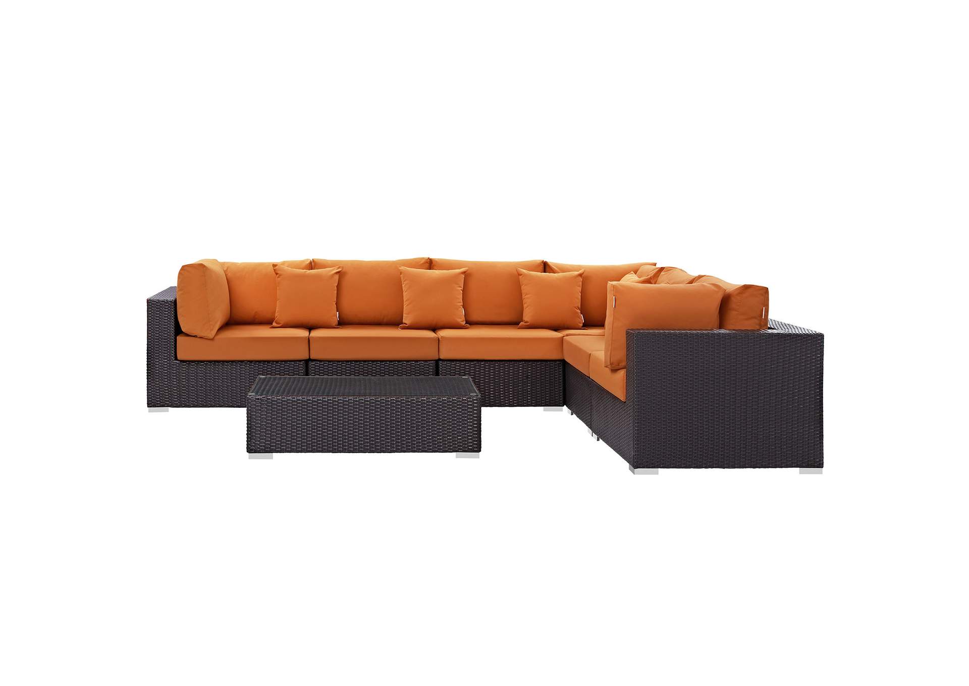 Convene Expresso Orange 7 Piece Outdoor Patio Sectional Set,Modway