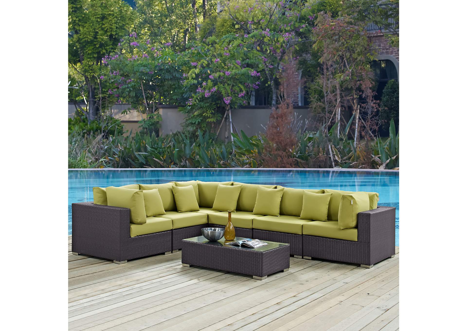 Convene Expresso Peridot 7 Piece Outdoor Patio Sectional Set,Modway