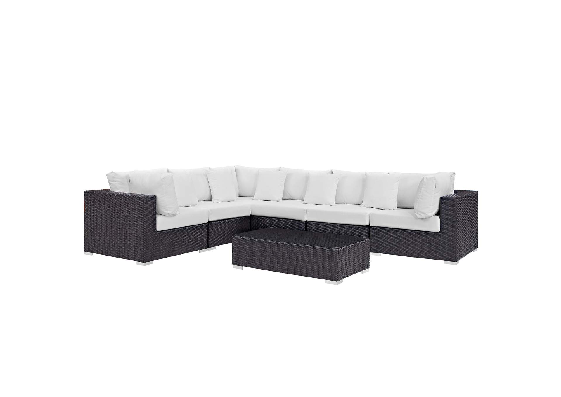 Convene Espresso White 7 Piece Outdoor Patio Sectional Set,Modway