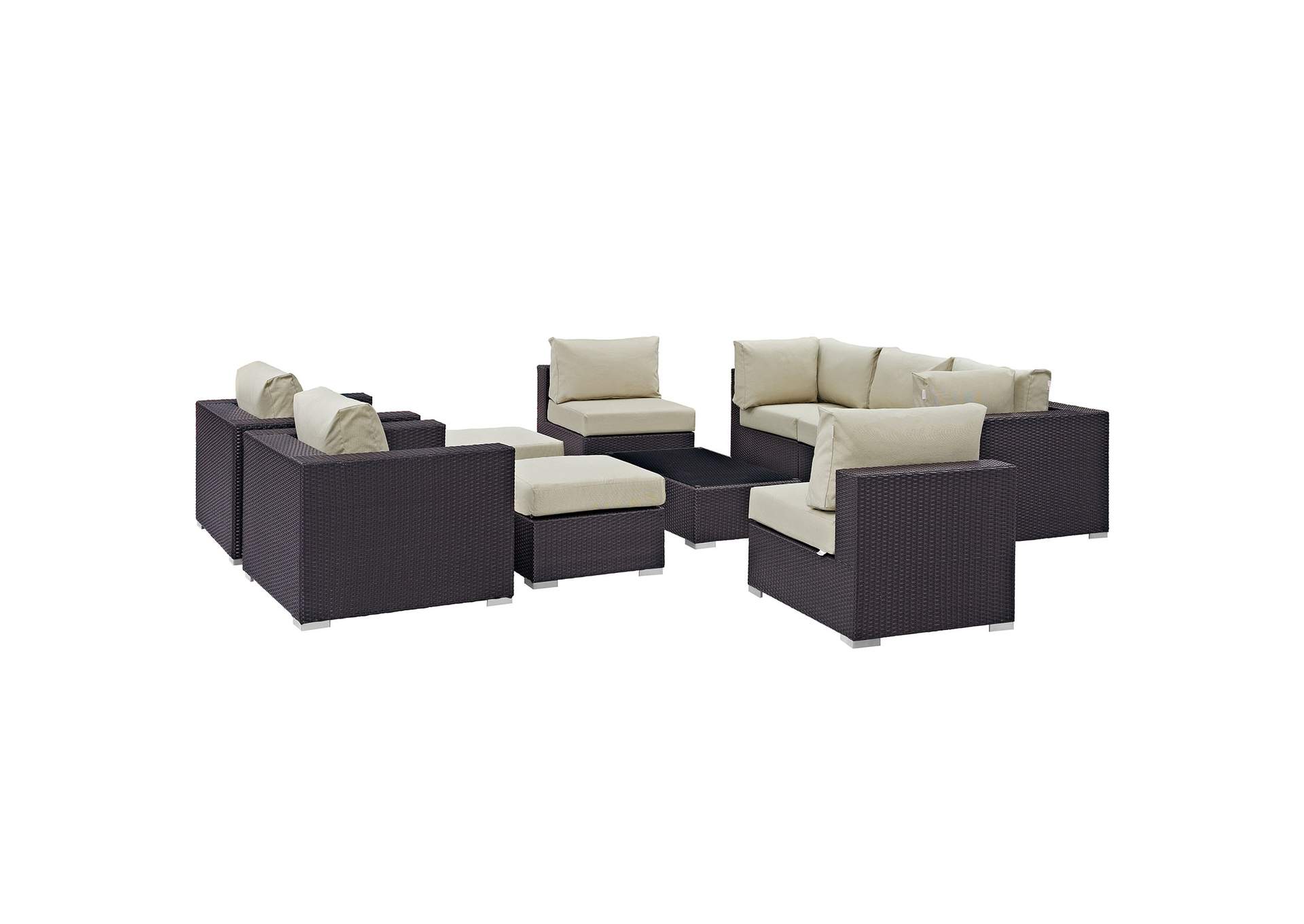 Convene Espresso Beige 10 Piece Outdoor Patio Sectional Set,Modway