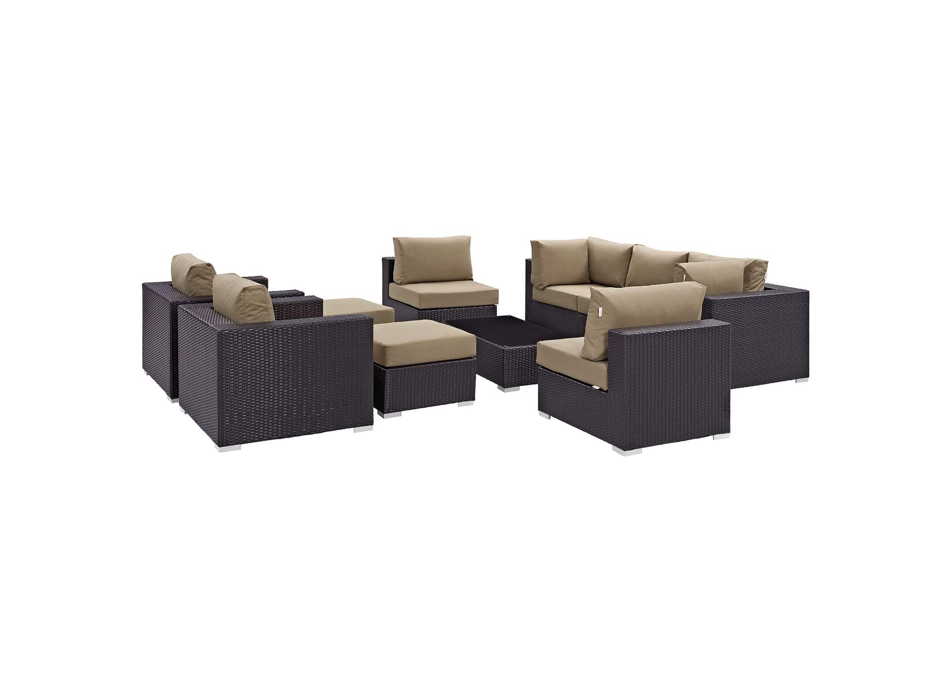 Convene Espresso Mocha 10 Piece Outdoor Patio Sectional Set,Modway