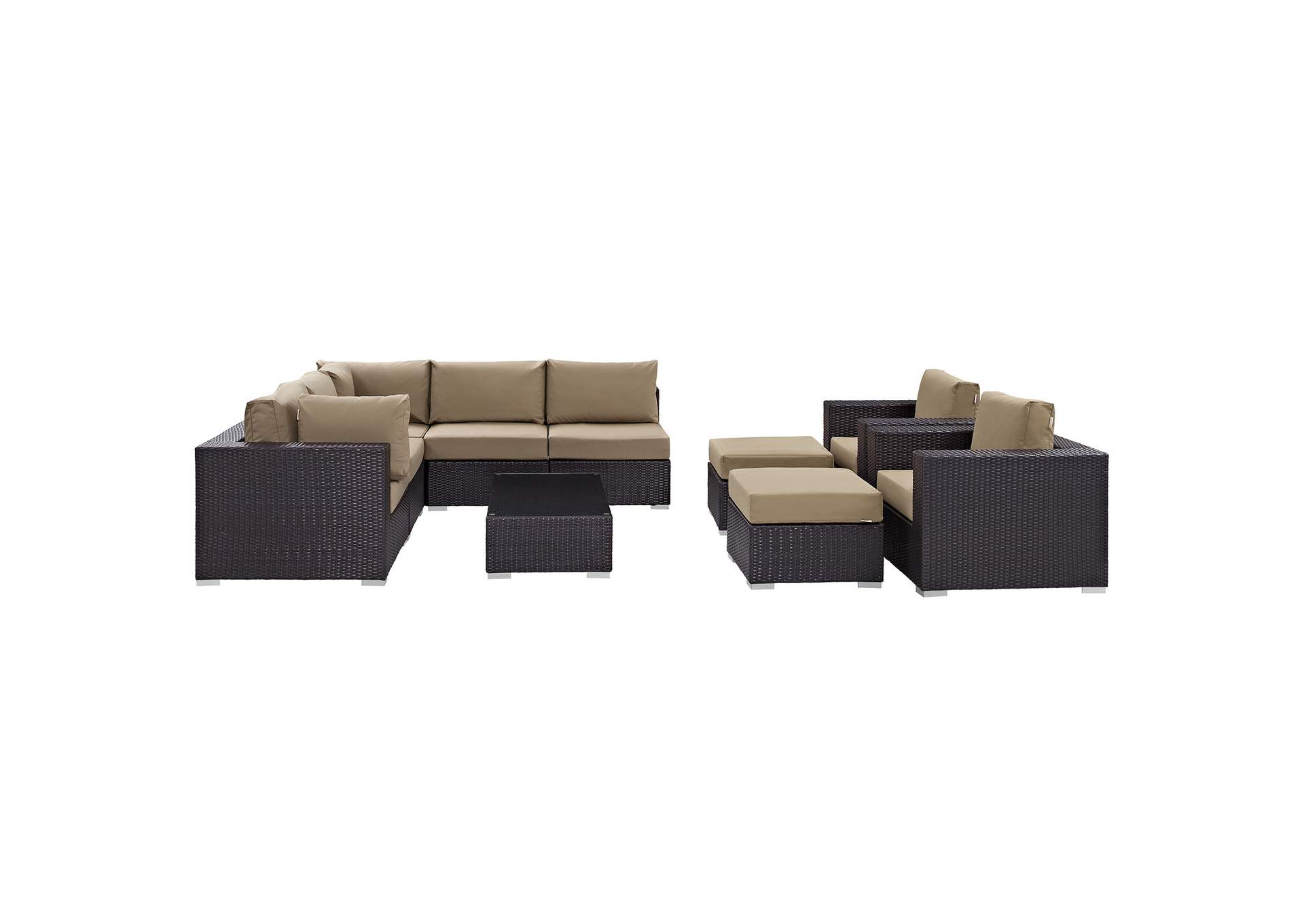 Convene Espresso Mocha 10 Piece Outdoor Patio Sectional Set,Modway