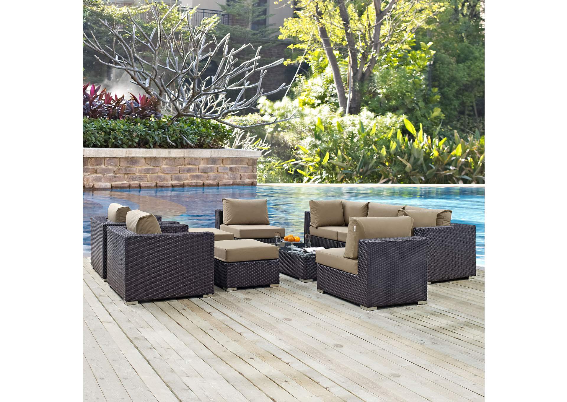 Convene Espresso Mocha 10 Piece Outdoor Patio Sectional Set,Modway