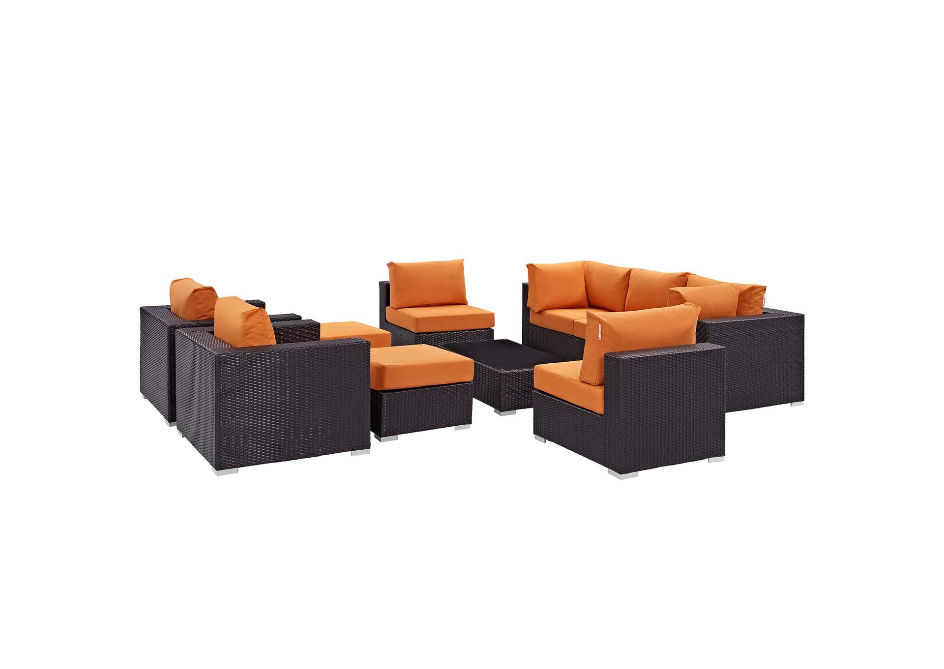 Convene Espresso Orange 10 Piece Outdoor Patio Sectional Set,Modway